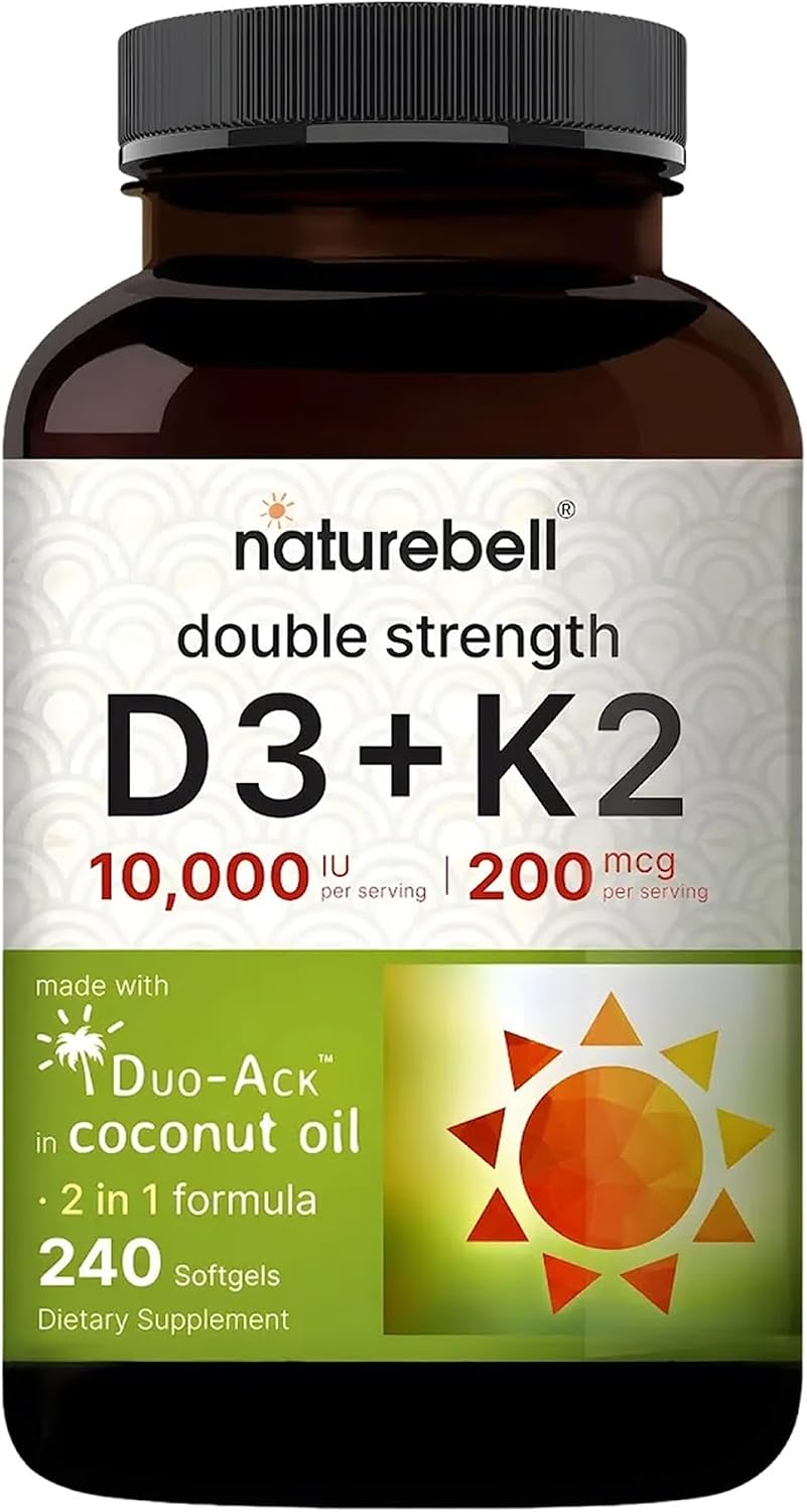 NatureBell Vitamin Double Strength D3 10,000 IU & K2 200mcg, 240 Softgels