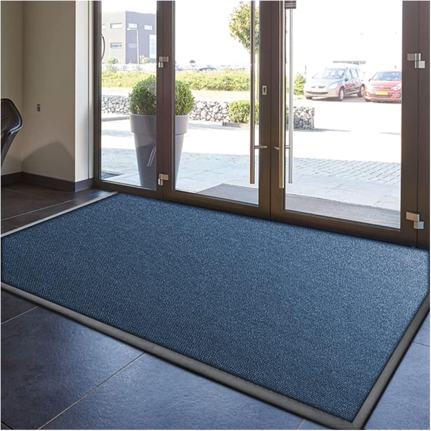 Thick Non-Slip Outdoor Mats, Heavy Du Rubber Backed Doormat, Indoor/Outdoor Shoe Scraper, Custom Size 120x180CM, Blue Front Door Mat