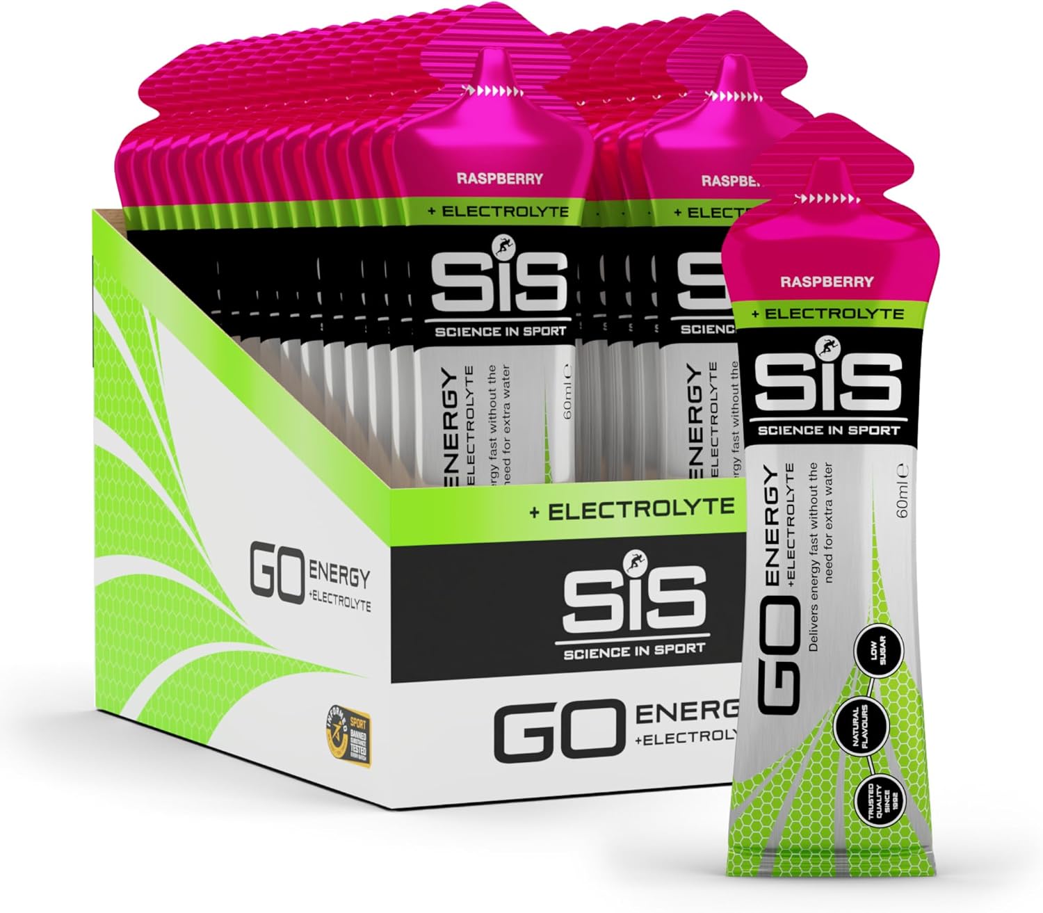 Science in Sport GO Energy + Electrolyte Gels, Raspberry, 30 x 60ml