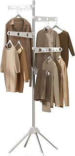 Clothes Drying Rack Foldable, 70.9 inch Tripod Drying Rack for 35 Pieces of Clothes, with Height-Adjustable Rotatable Clothes Rails, Space Saving, Stainless Steel, White and Silver CDR005W01
