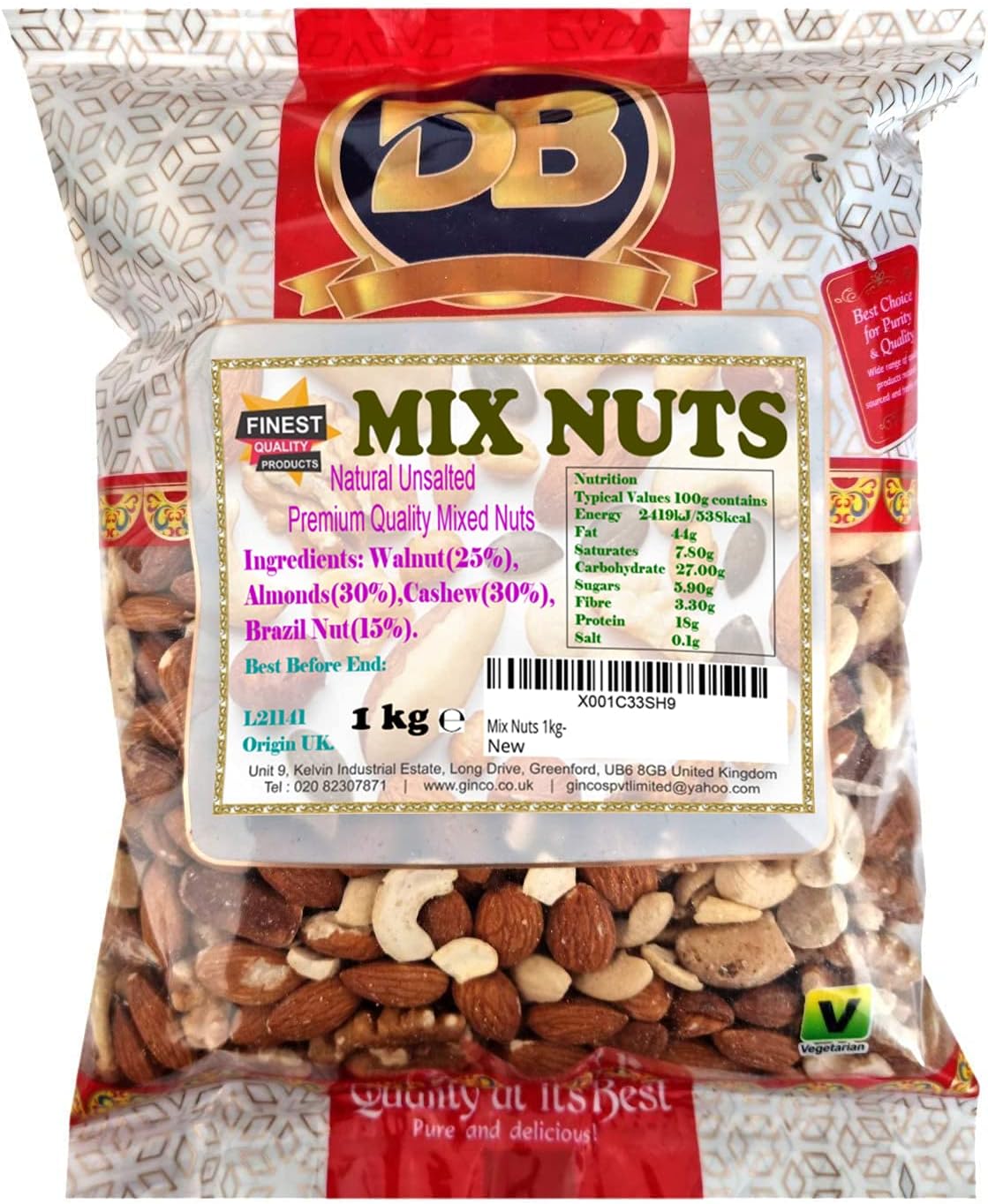 Mix Nuts 1kg: Raw & Unsalted Cashews, Almonds, Walnuts, Brazil Nuts - Nutritious Vegan, Keto, Vegetarian Snack Mix, Bulk Diet Treat & Wholesome Gift Choice