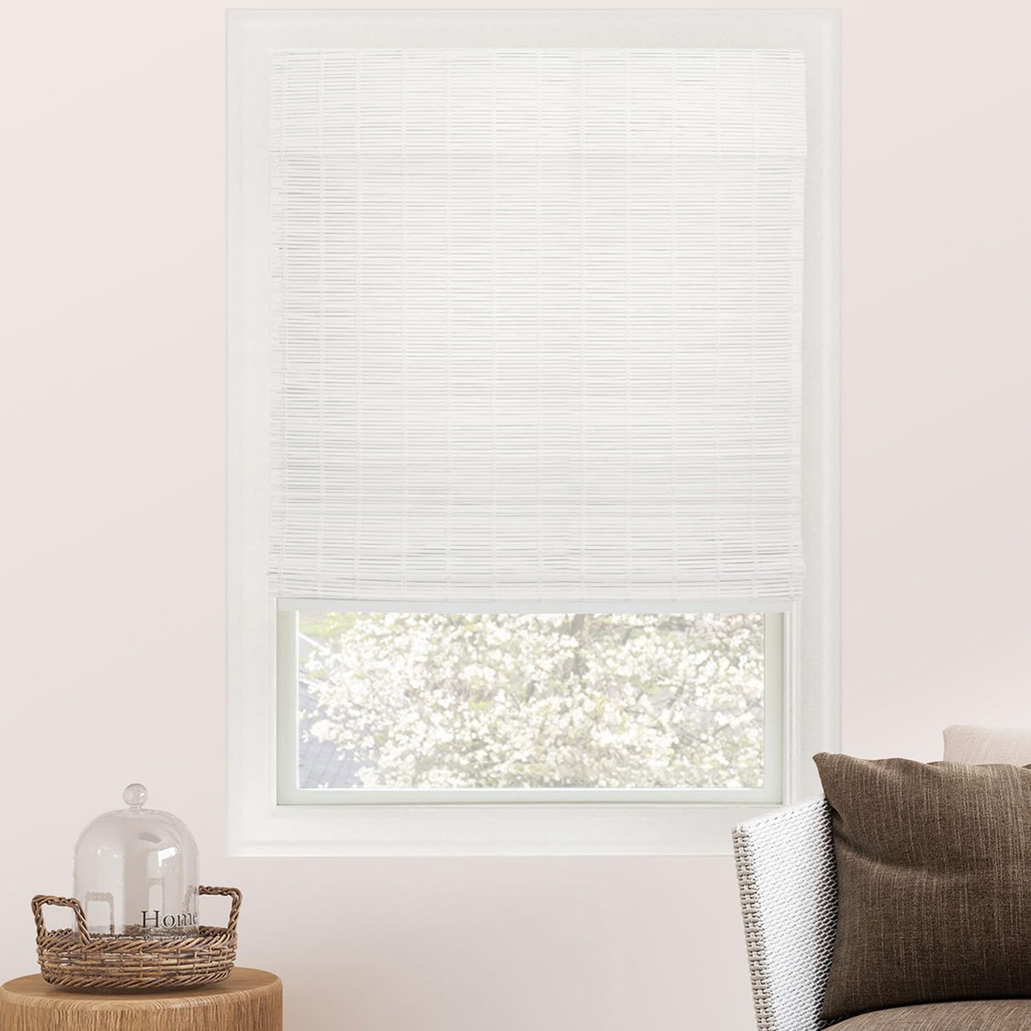 CHICOLOGY Bamboo Patio, Blinds, Window Shade, Yarn Metal, Snow, 23" W X 64" H