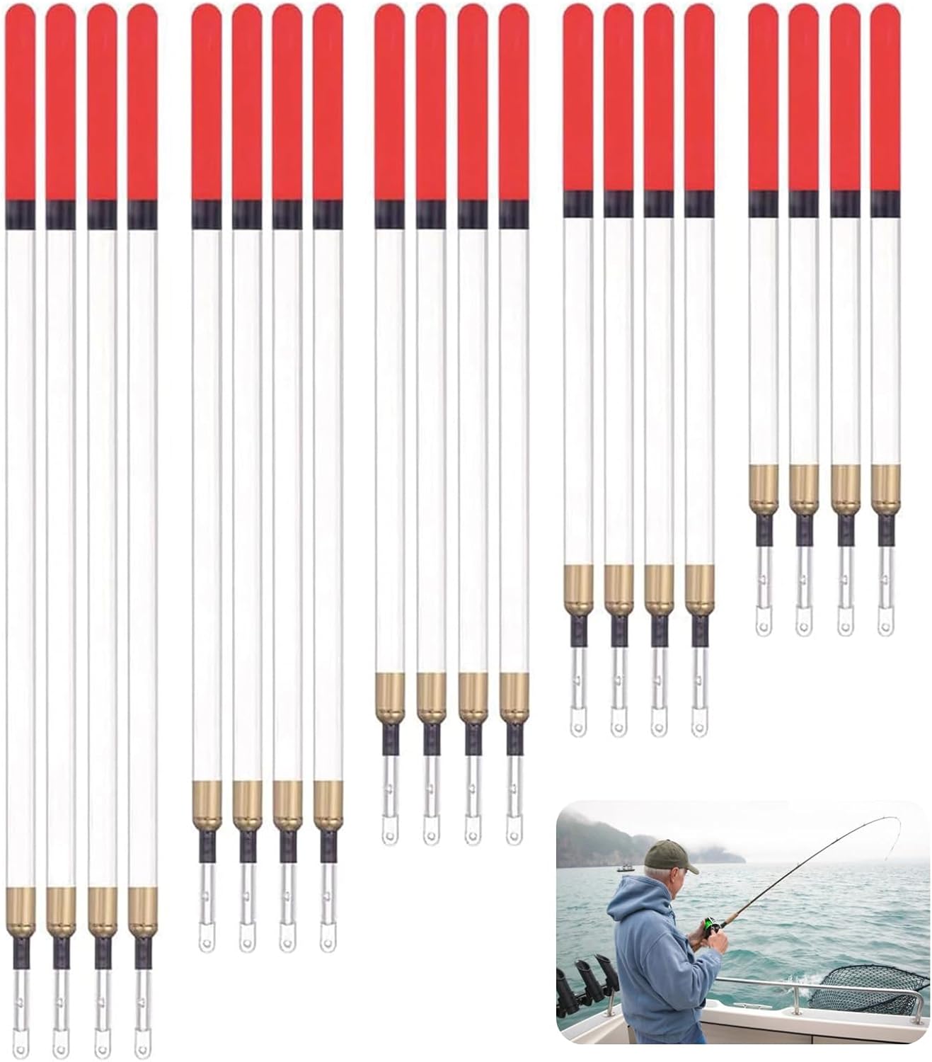 Siliget 20 Pcs Fishing Floats Set, Waggler Floats Fishing Tackle Accessories, 5 Size Straight Insert Fishing Floats Coarse for Fishing in Stillwater and Running Water