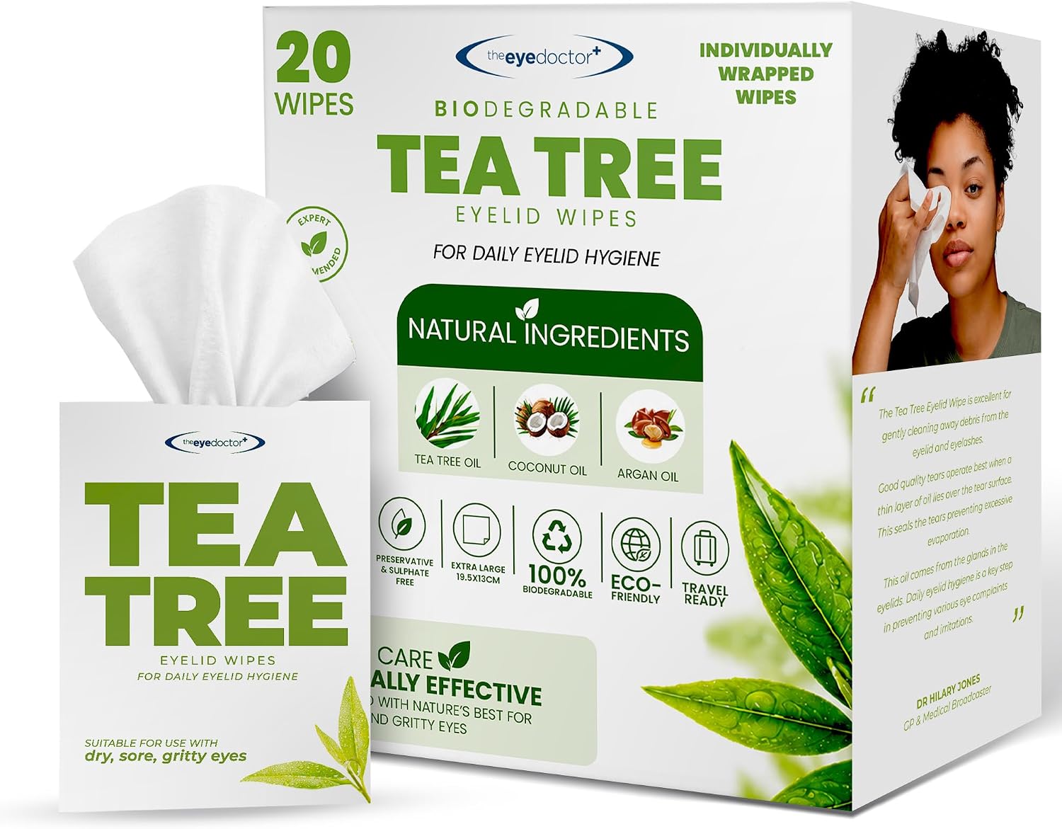 Eye Doctor Tea Tree Eyelid Wipes for Dry, Itchy & Sensitive Eyes, 20 Pack