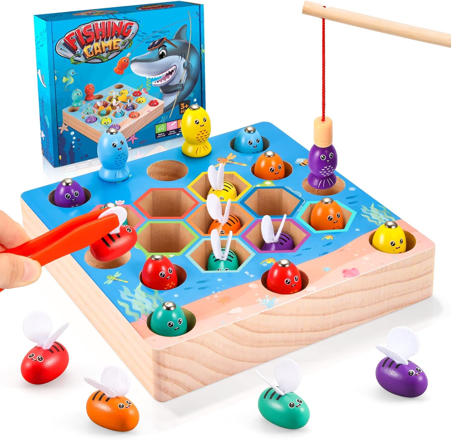 Diyfrety Toys for 2-5 Year Old Boy & Girl Kids, Montessori Wooden Toys Gifts - Magnetic Fishing Games for Toddlers
