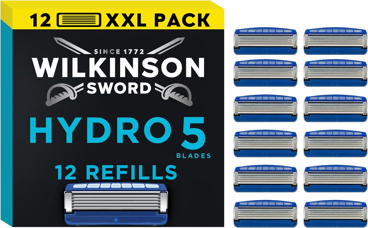 WILKINSON SWORD - Hydro 5 Razor Blades For Men Blades Carbon Coated Hydrating Gel & Precision Trimmer Pack of 10 Razor Blade Refills plus 2 FREE
