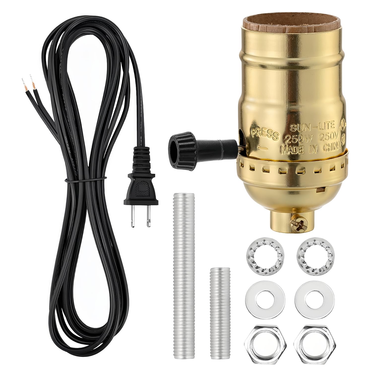Lamp Making Kit, Lamp Parts for Repair Replacement or Rewire Table and Floor Lamps, 3 Way Socket 10 Foot Matching Cord and Essential Hardware, DIY Lamp Kits for Do It Yourself
