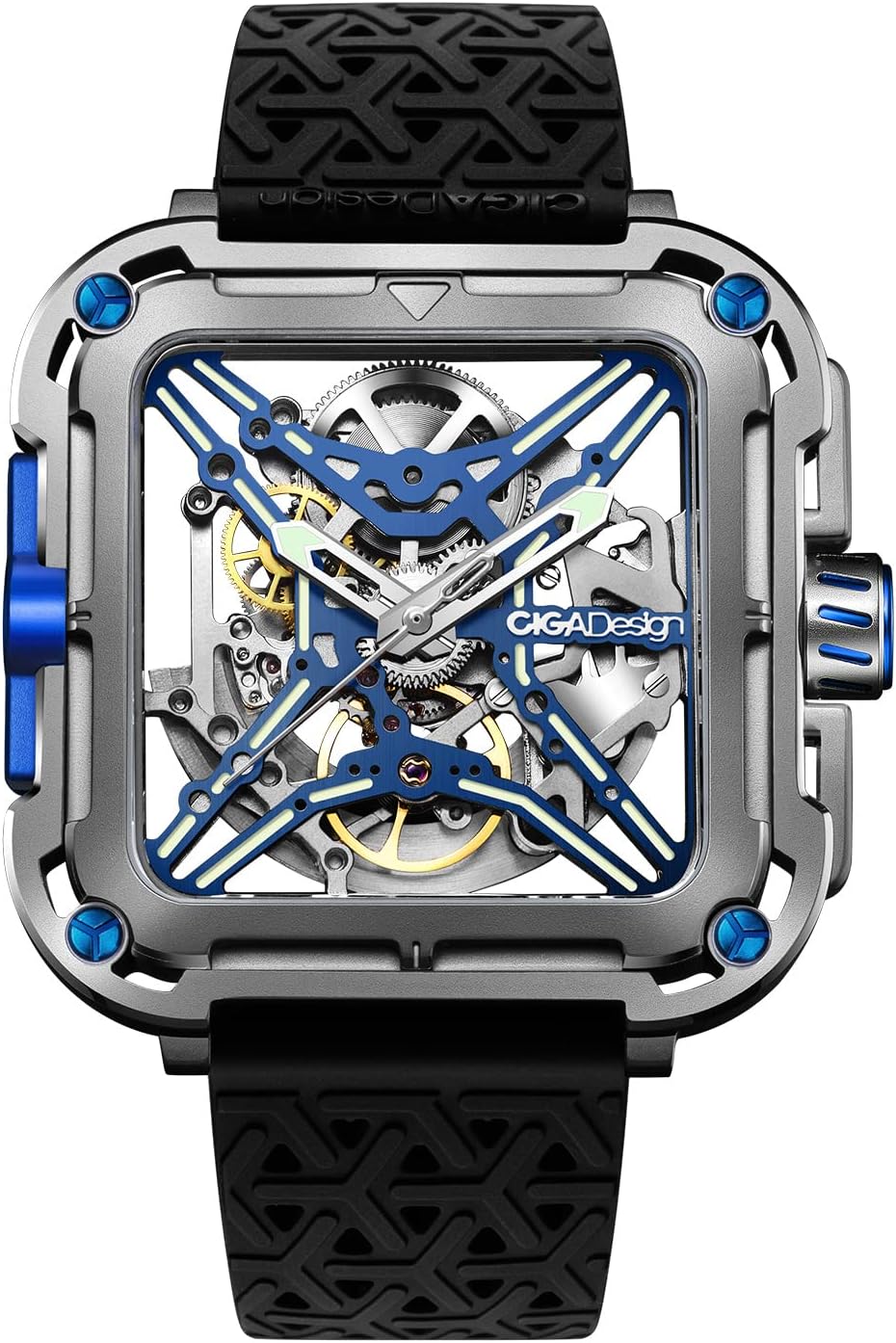 CIGA Design Mechanical Automatic Watch X Series SUV Inspired Anti-Shock Design Sapphire Crystal Analog Skeleton Watches with Silicone and Nylon Strap Fashion Wrist Accessories Gifts for Men and Women