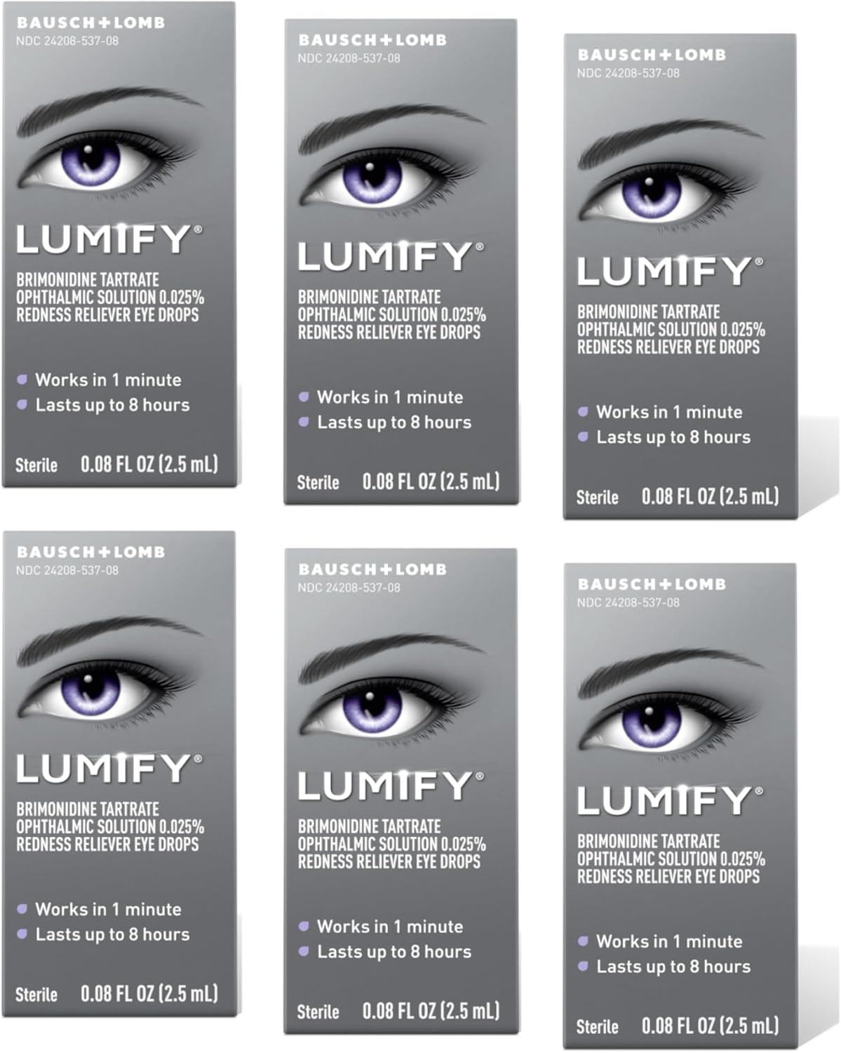 Bausch + Lomb LUMIFY Redness Reliever Eye Drops 0.08 fl oz (2.5 mL) - Pack of 6