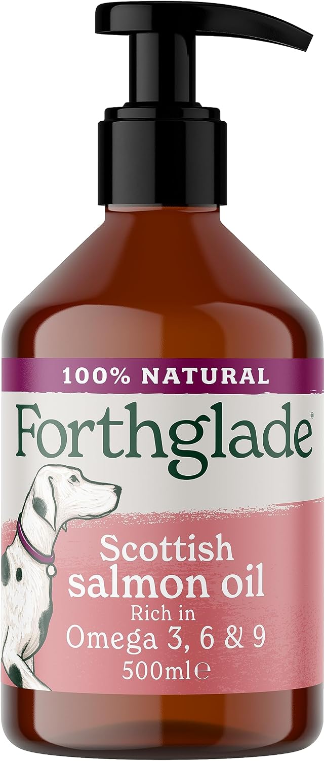 Forthglade Scottish Salmon Oil for Dogs, UK Sourced Omega 3 Fish Oil Dog Joint Supplement for Pets, 100% Natural Premium Quality Dog Vitamins for Everyday Wellbeing, Age 4+ Months, 500ml