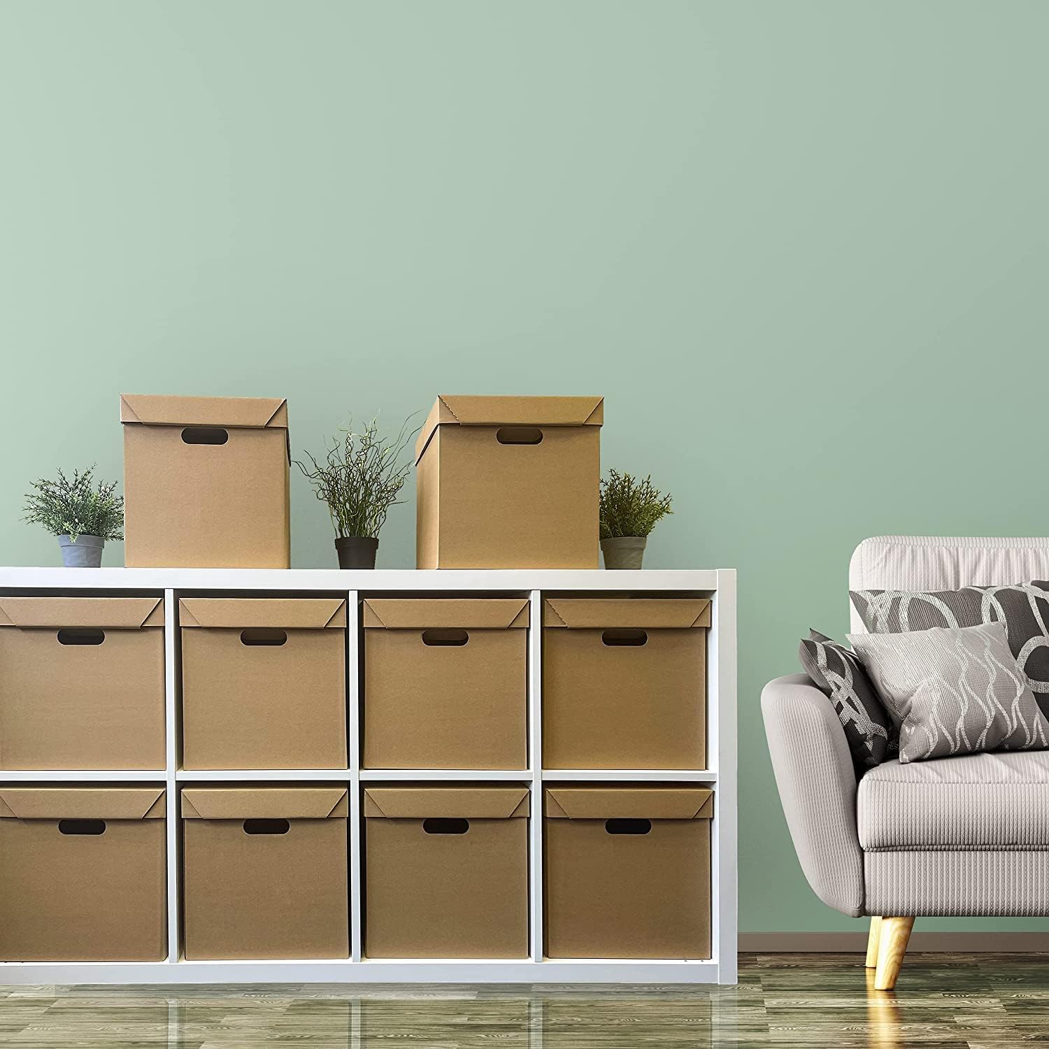 Direct Global Trading Pack of 20 Strong Cardboard Cube Storage Boxes with Lid and Handles 32cm x 32cm x 32cm