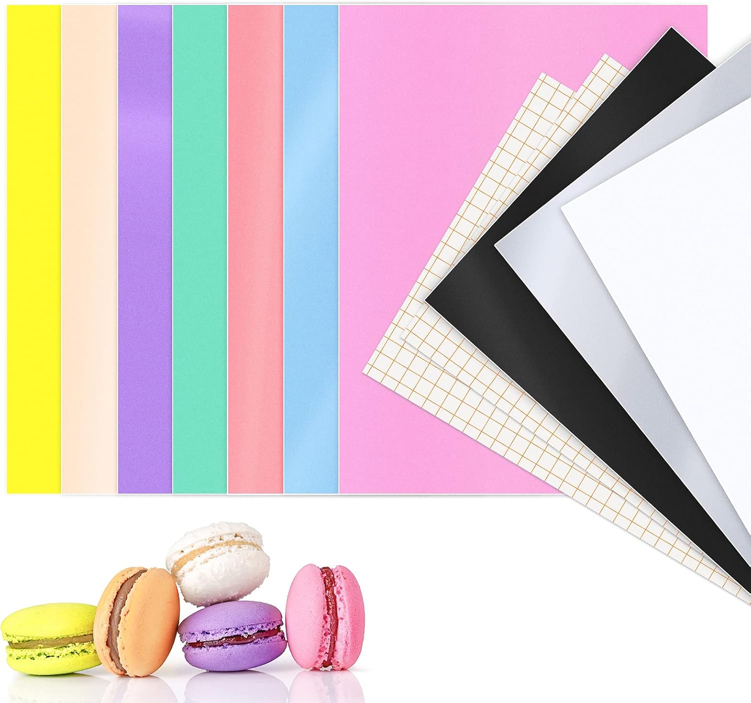 Permanent Adhesive Backed Vinyl Sheets Macaron Pastel Colors Set 12 Pack (12inx10in) Includes 2 Transfer Tape Sheets for Cricut, Craft Cutter, Party Decoration (Macaron)