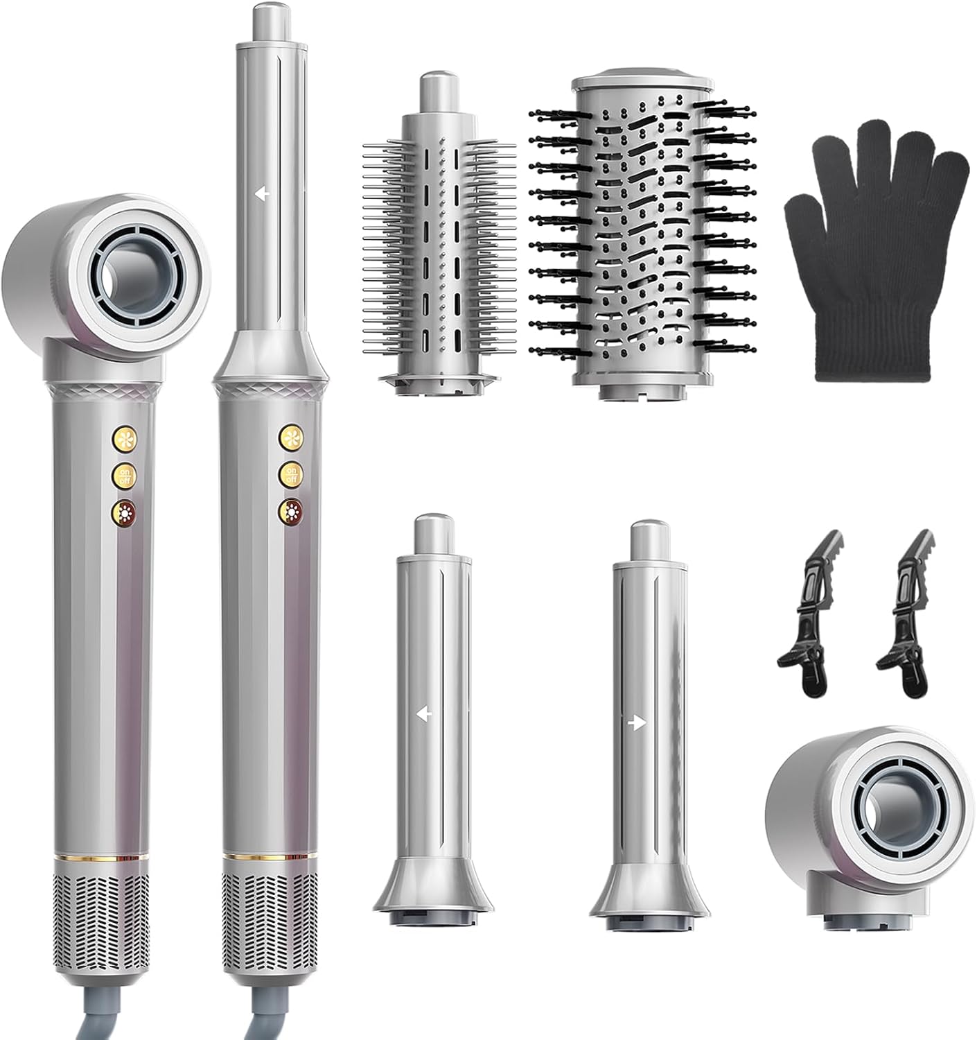 5-in-1 Blow Dryer Brush Set - 110,000 RPM High Speed Hair Dryer & Airbrush Hair Multi Styler - No Heat Damage Auto Wrap Air Curler - Magic Hot Air Styler for at Home Styling Women Gray
