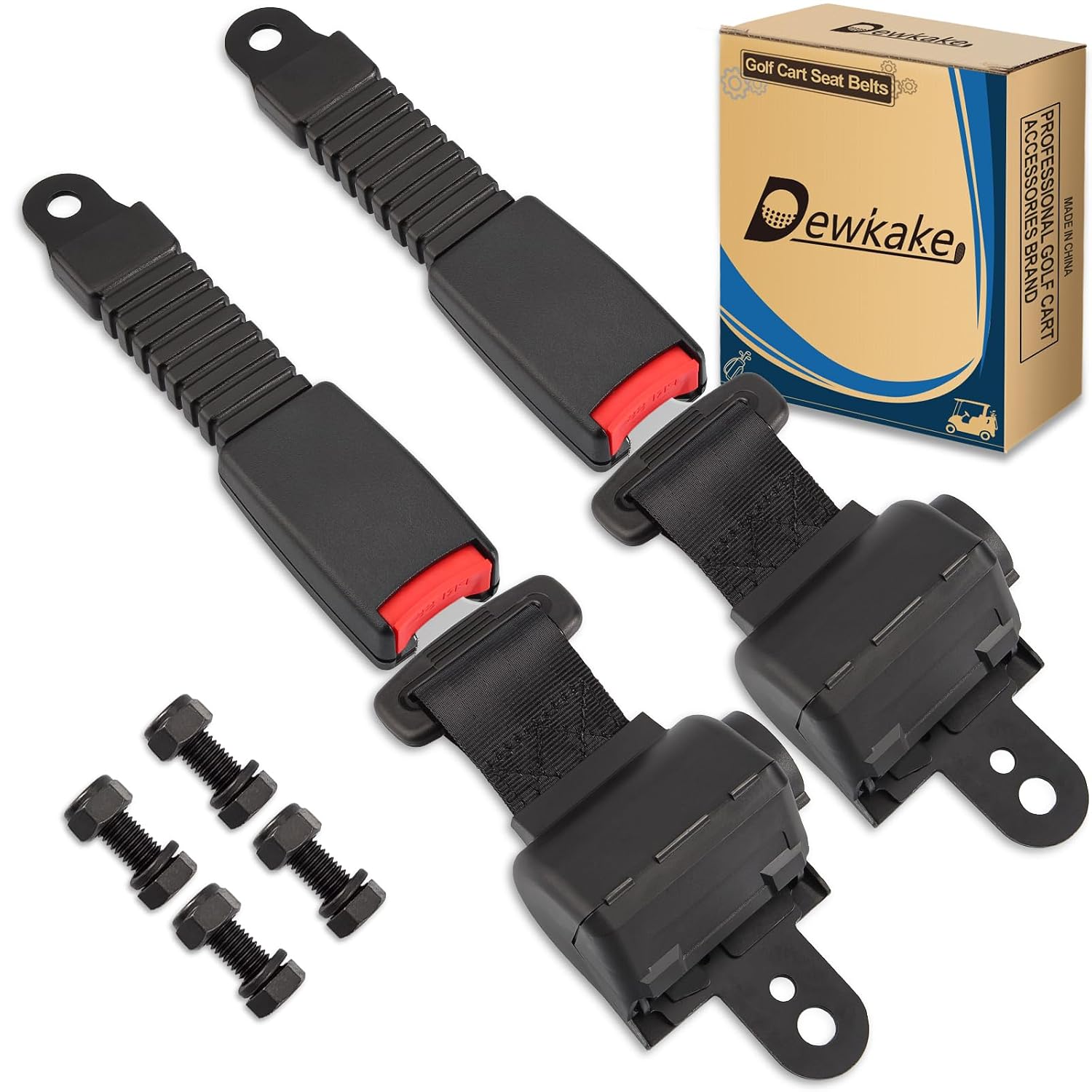Golf Cart Seat Belts Kit, 2pcs Universal Retractable Front and Rear Golf Cart Seat Belt Kit Fits Club Car, EZGO,