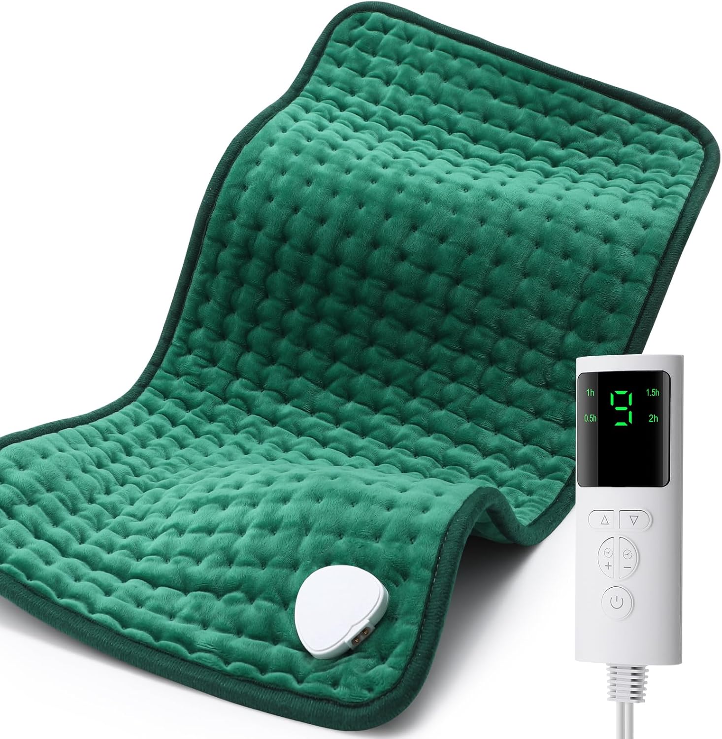 Heating pad, Electric Heat Pad for Pain Relief -9 Heating Levels, 4 Gears Timer- Heated Pad for Back Neck Shoulder Belly Leg Arm, Fast Heating & Machine Washable-12 x24 Green