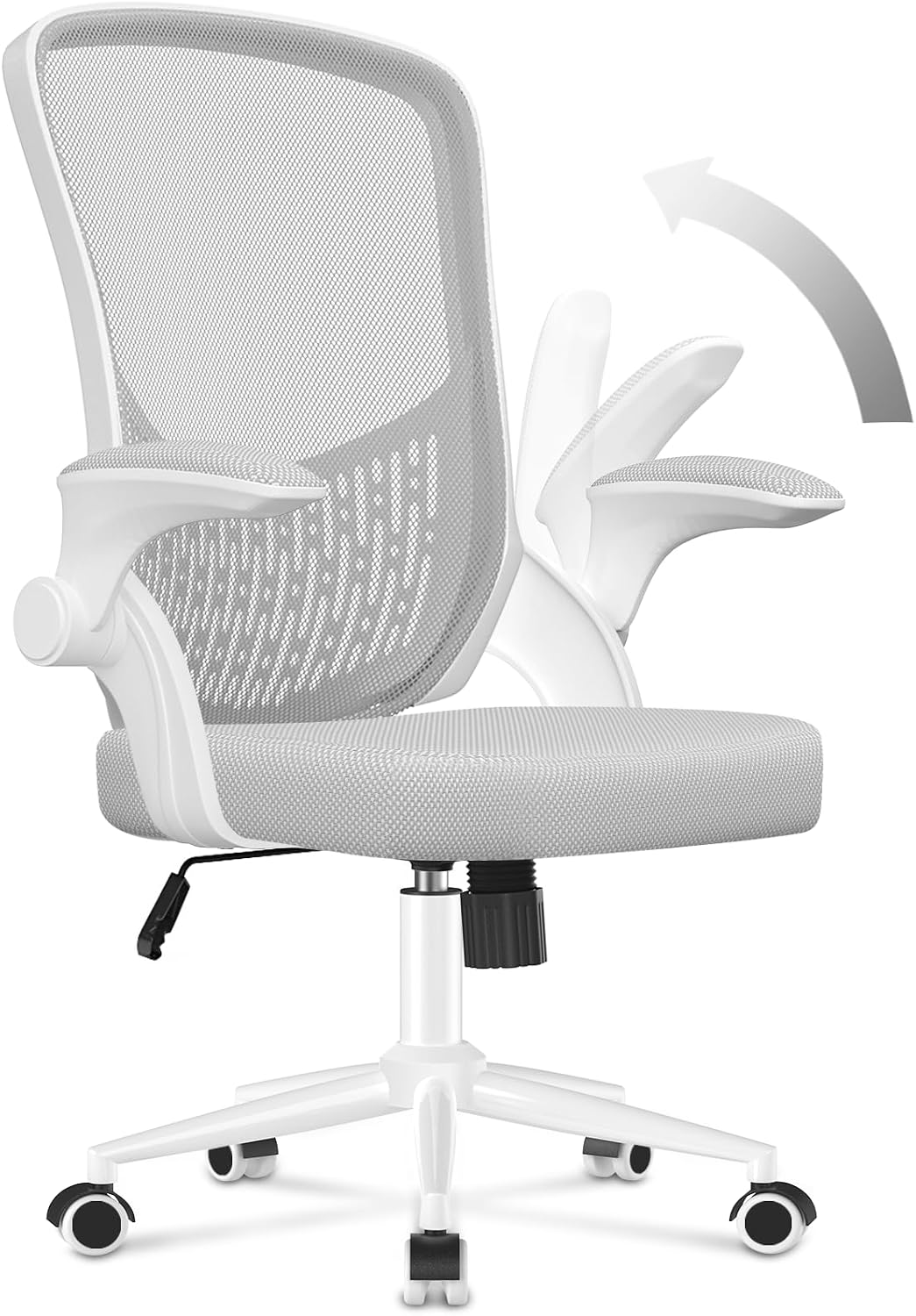 naspaluro Computer Desk Chair, Ergonomic Office Chairs with Flip-up Armrests, Mid-Back Mesh Chairs with Lumbar Support, Home Office Chair-Gray Chair