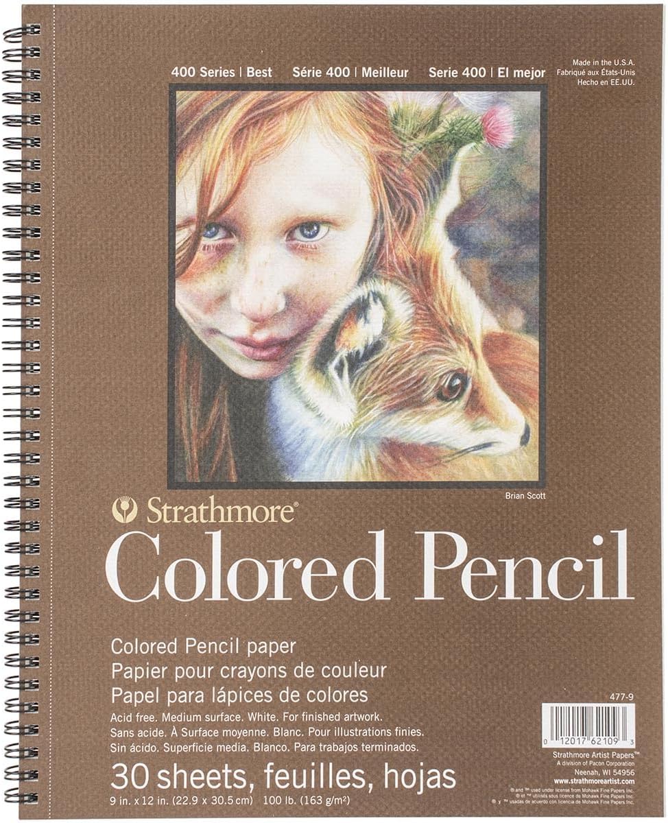 Strathmore Pro-Art Colored Pencil Spiral Paper Pad 9 x 12-inch, 30 Sheets, Graphite, White, 9"X12"