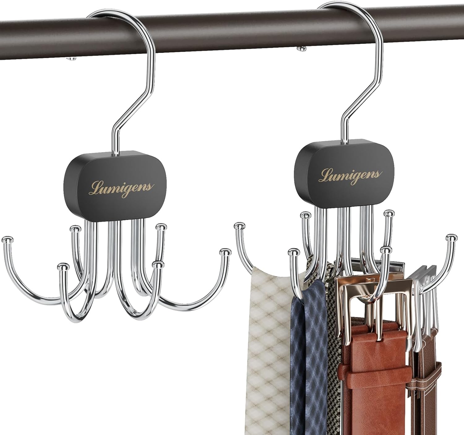 Belt Organizer for Closet,2PCS Tie Rack, Belt Tie Hanger for Closet,Tie Organizer for Men,Hanging Closet Organizer Hook for Belt, Bra, Tank Top, Tie, Scarf, Hat, Purse,Black