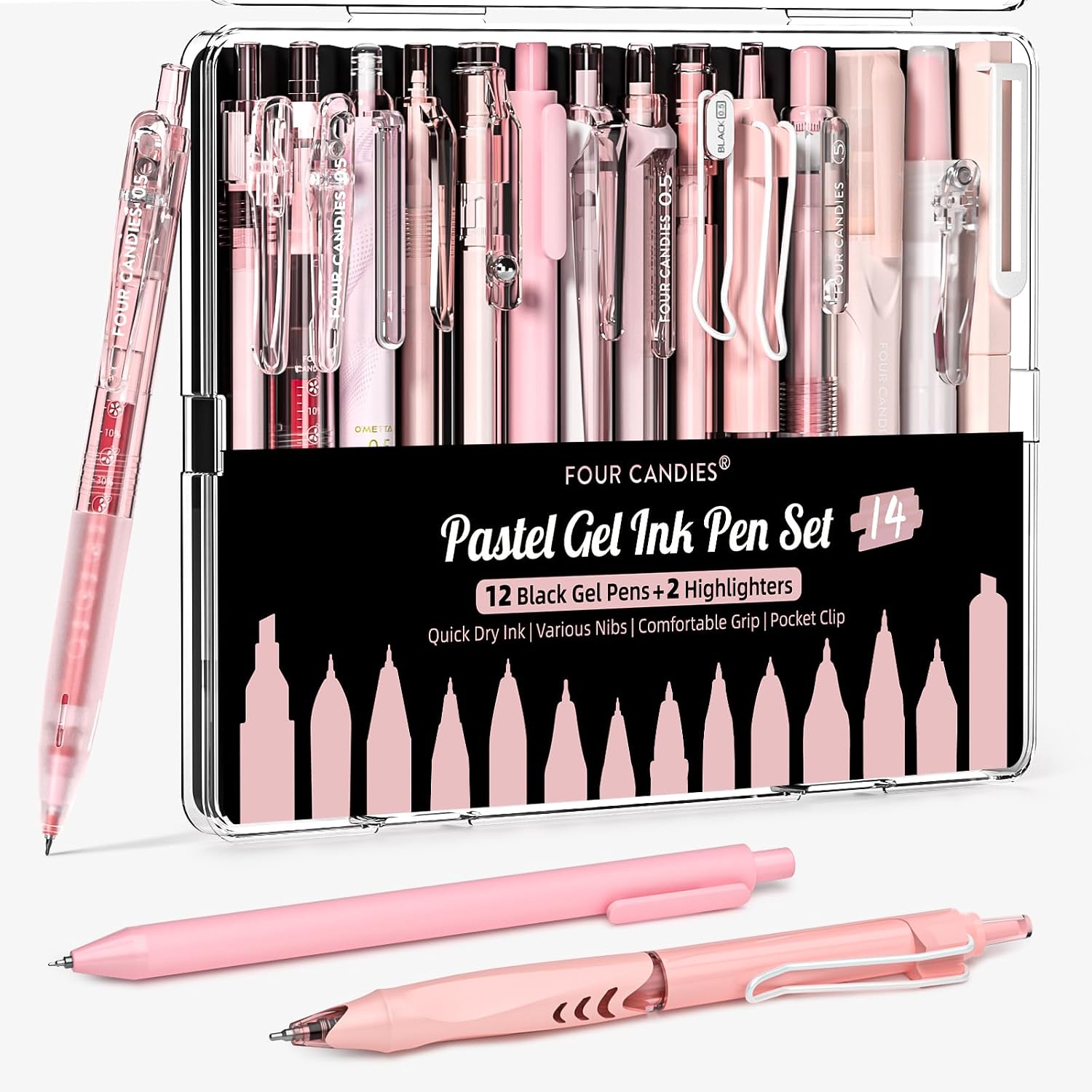 Four Candies 14Pack Pastel Gel Pen, Cute Retractable 0.5mm Fine Point Pen