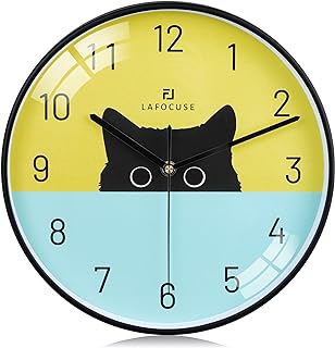 Lafocuse Silent Non Ticking Black Cat Wall Clock for Cat Lovers, Colorful Wall Clocks Battery Operated 12 Inch, Cute Cat Clock for Kids Bedrooms Living Room