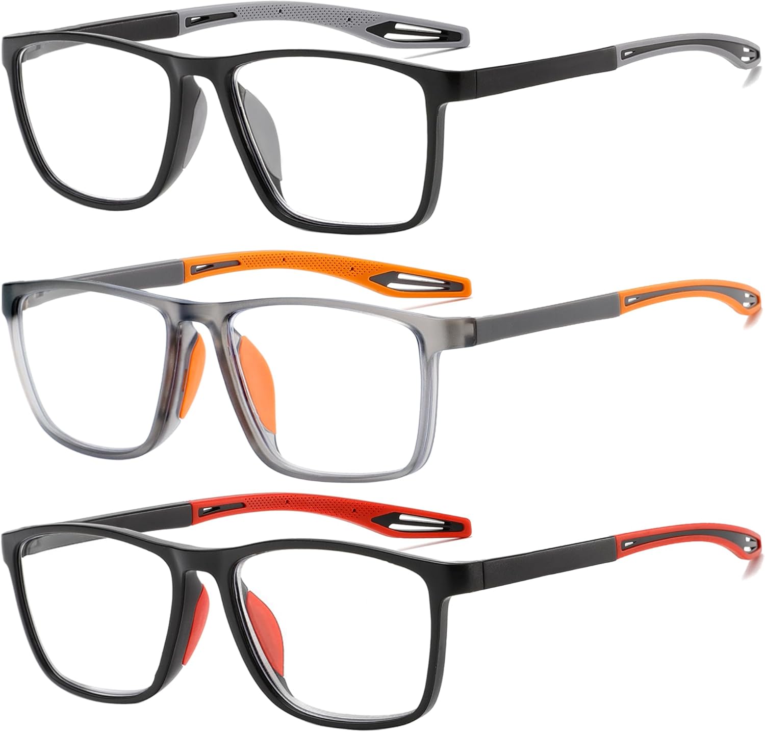 Fsread 3 Pack Reading Glasses Men Sporty Blue Light Blocking Comfortable and Flexible Lightweight Readers