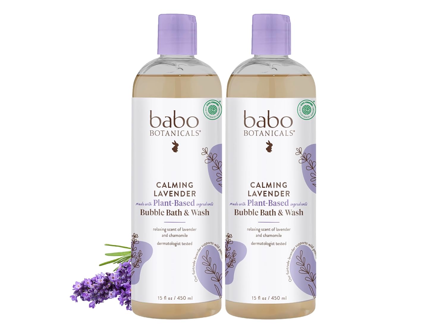 BABO Botanicals Calming Lavender 2-in-1 Bubble Bath & Wash - Relaxing Chamomile & Lavender - EWG Verified- Vegan- for All Ages- Scented with Lavender Essential Oil - 1 or 2-Pack