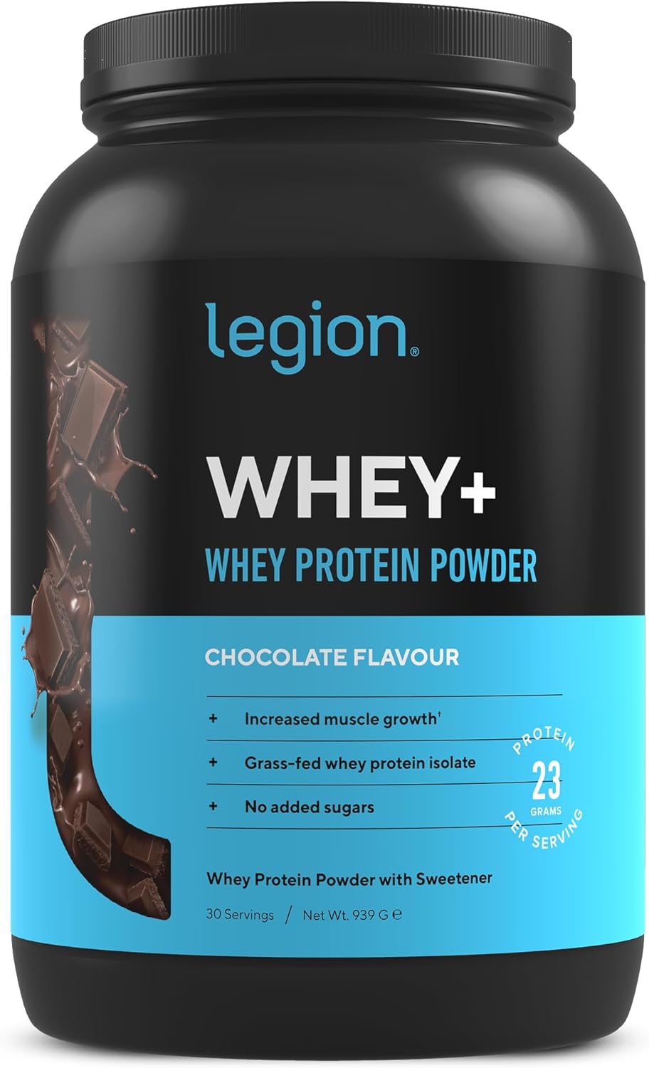 LEGION Whey+ Chocolate WheyIsolate Protein Powder from Grass Fed Cows - Non-GMO, Lactose Free, Sugar Free, Natural Whey Protein Isolate 30 Servings
