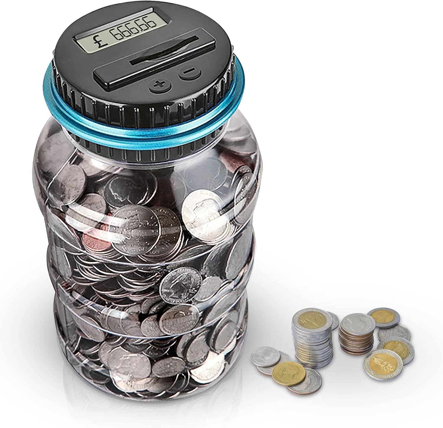 AOZBZ Digital Coin Bank, 1.8L Electronic Money Bank Automatic Counting Jar Box for Kids and Adult, Piggy Bank Coin Bank Money Coin Saving Pot Container with LCD Display for Girls Boys Kids