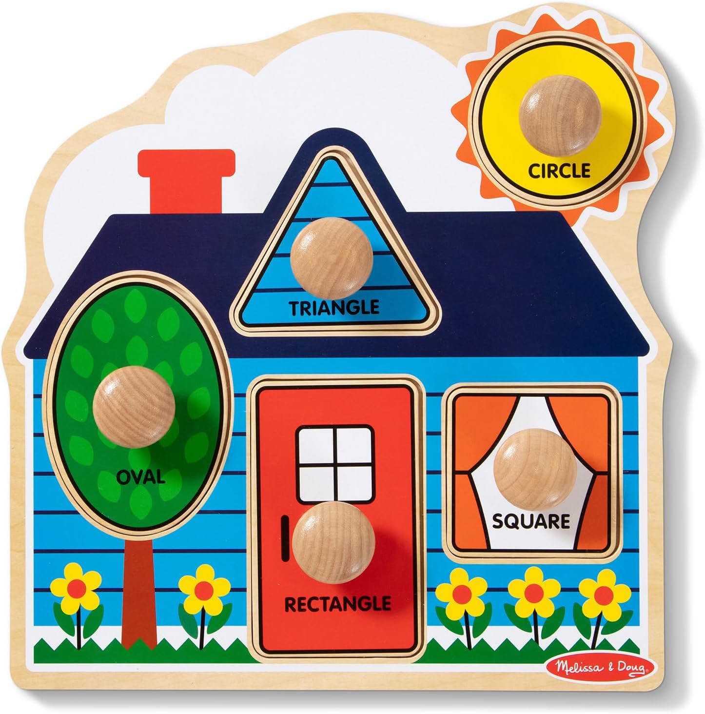 Melissa & Doug First Shapes Jumbo Peg Puzzle, 5-Piece Wooden Knob Puzzle with Bright Colors & Matching Pictures, Early Learning Toy for Kids Age 12 Months Plus