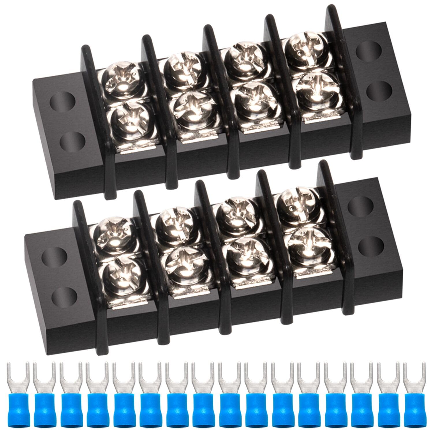Terminal Block Strip, 4 Circuits 200-450V 20-30A, Dual Row, 2 Pack