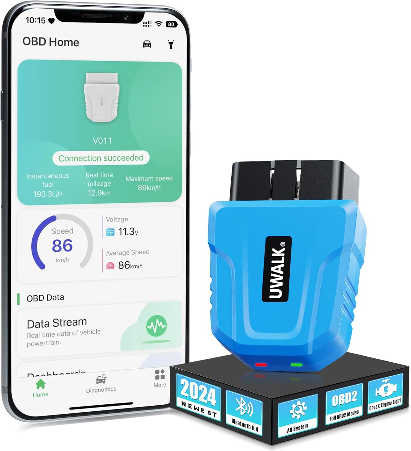 OBD2 Bluetooth Scanner Diagnostic Code: 5.4 OBD Code Reader Car Diagnostic Scanner Tool with Live Data - Car Trouble Code Reader OBDII Diagnostic Tester for iOS Android Windows