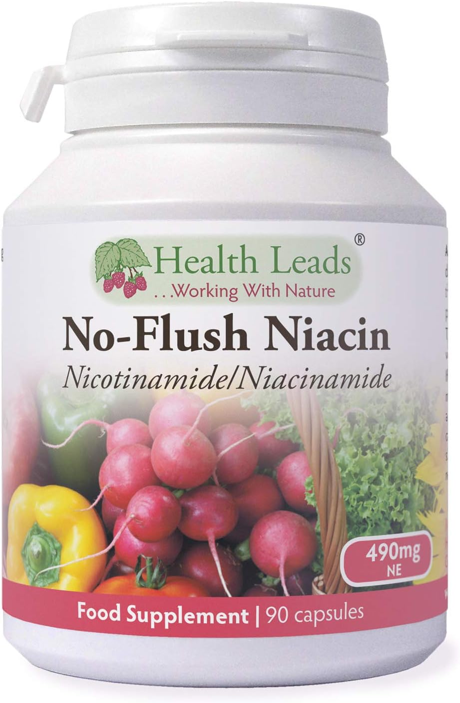 No-Flush Niacin 490mg x 90 Capsules, Nicotinamide/Niacinamide - Flush Free Form of Vitamin B3/Niacin,Magnesium Stearate Free & No Nasty Additives, Vegan, Made in Wales