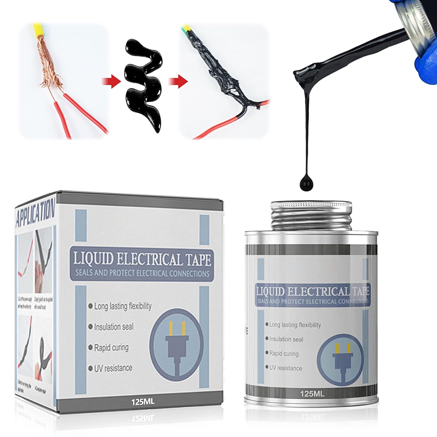 Ganbaro 125ml Liquid Electrical Tape, Liquid Insulating Rubber Coat,Black Liquid Insulation Glue, Waterproof Insulating Glue,Electric Liquid Tape, Cable Repair Paste, Waterproof Fast Dry Tape (Black)