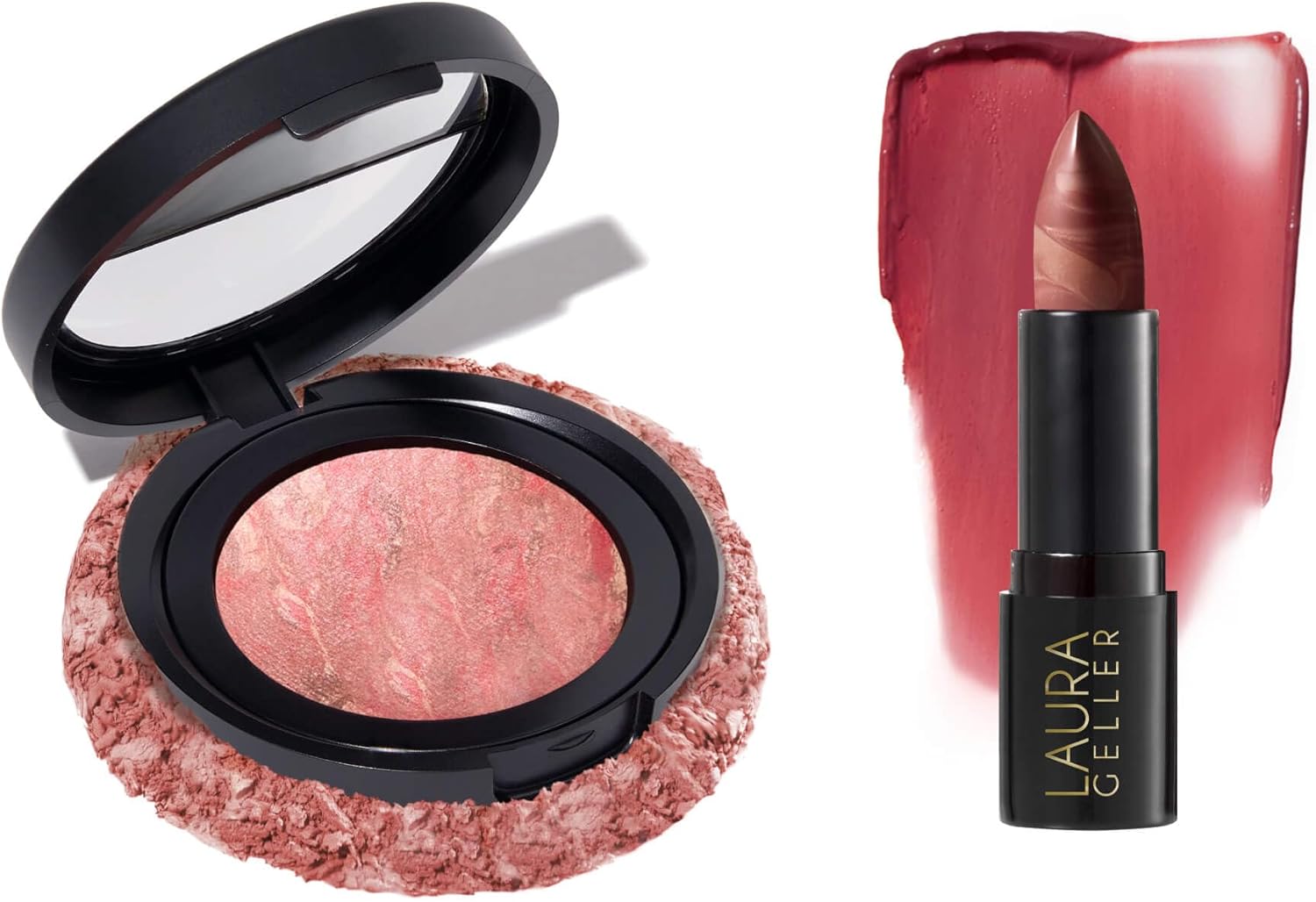 LAURA GELLER NEW YORK It's a Pink Thing Marbleized Makeup Collection - Blush and Lipstick Gift Set - Marbleized Baked Blush and Hydrating Lipstick - Perfect for Mother's Day, Birthday, Gifting
