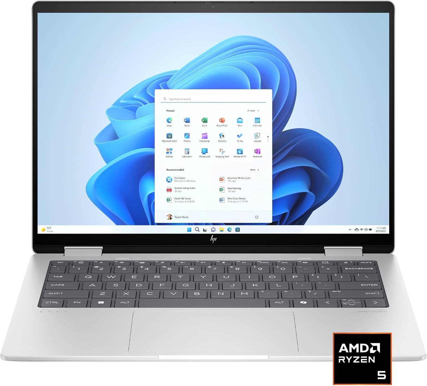 HP - Envy 2-in-1 14" Wide Ultra XGA Touch-Screen Laptop - AMD Ryzen 5-16GB Memory - 512GB SSD - Glacier Silver Windows AI: Copilot 14-fa0013dx