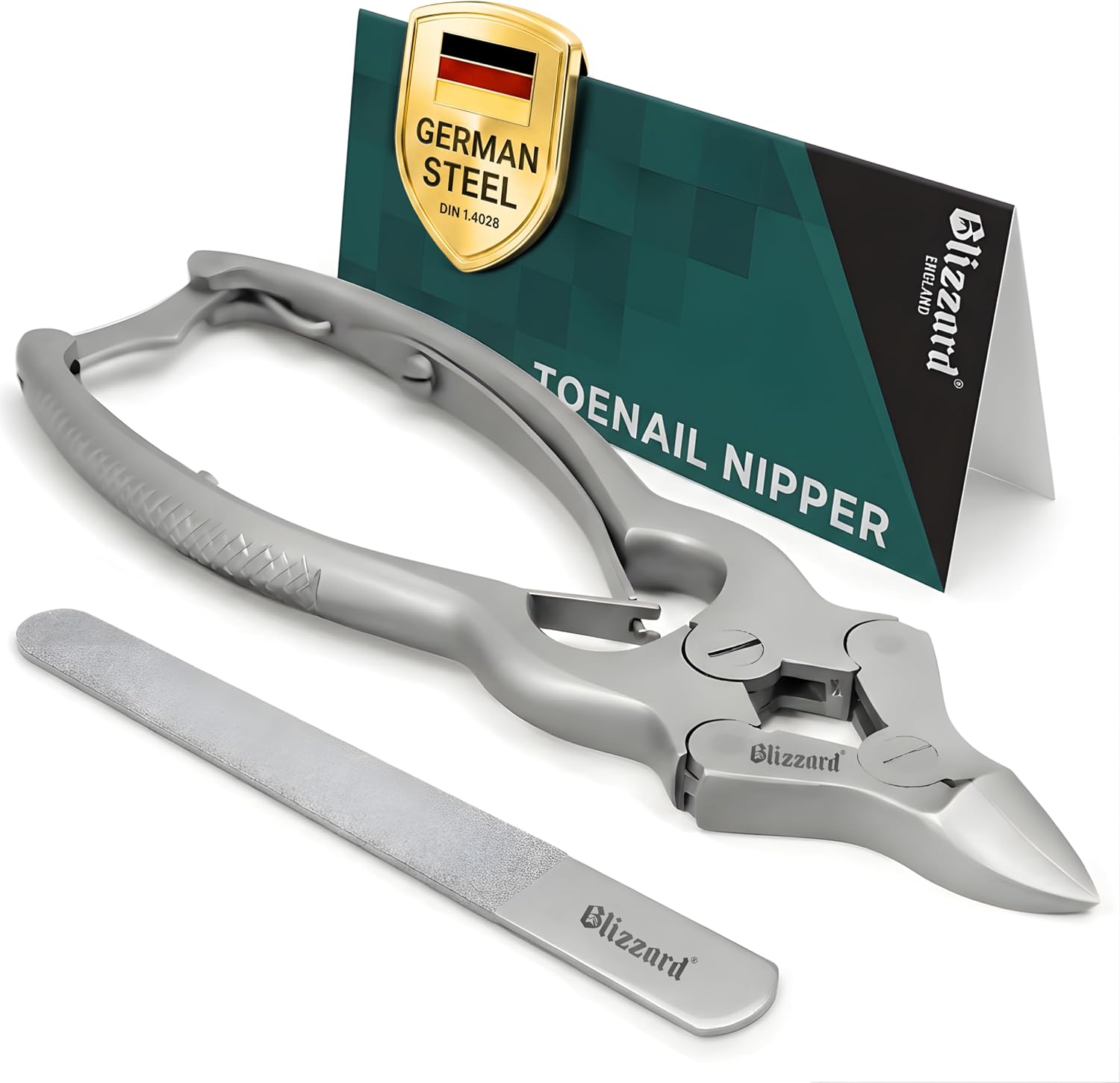 Blizzard Toe Nail Clippers for Thick Nails - Podiatrist Nail Nippers for Seniors - Heavy Duty Cantilever Toenail Clippers for Men - German Steel Podiatry Tool with Toenail File - 15cm Double Spring