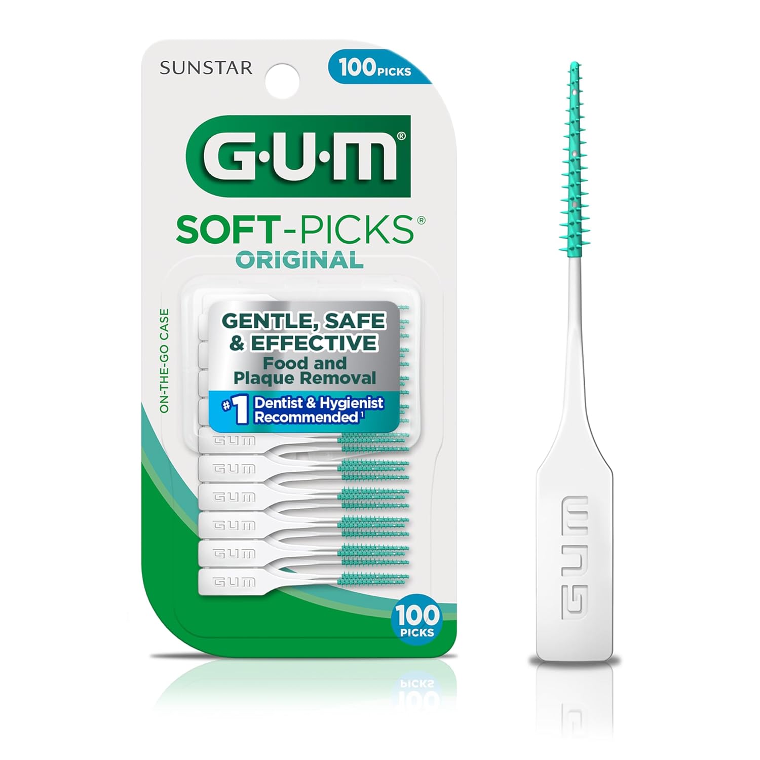 GUM Soft-Picks Original, Easy to Use Dental Picks for Teeth Cleaning and Gum Health, Disposable Interdental Brushes with Convenient Carry Case, Dentist Recommended Dental Picks, 100ct