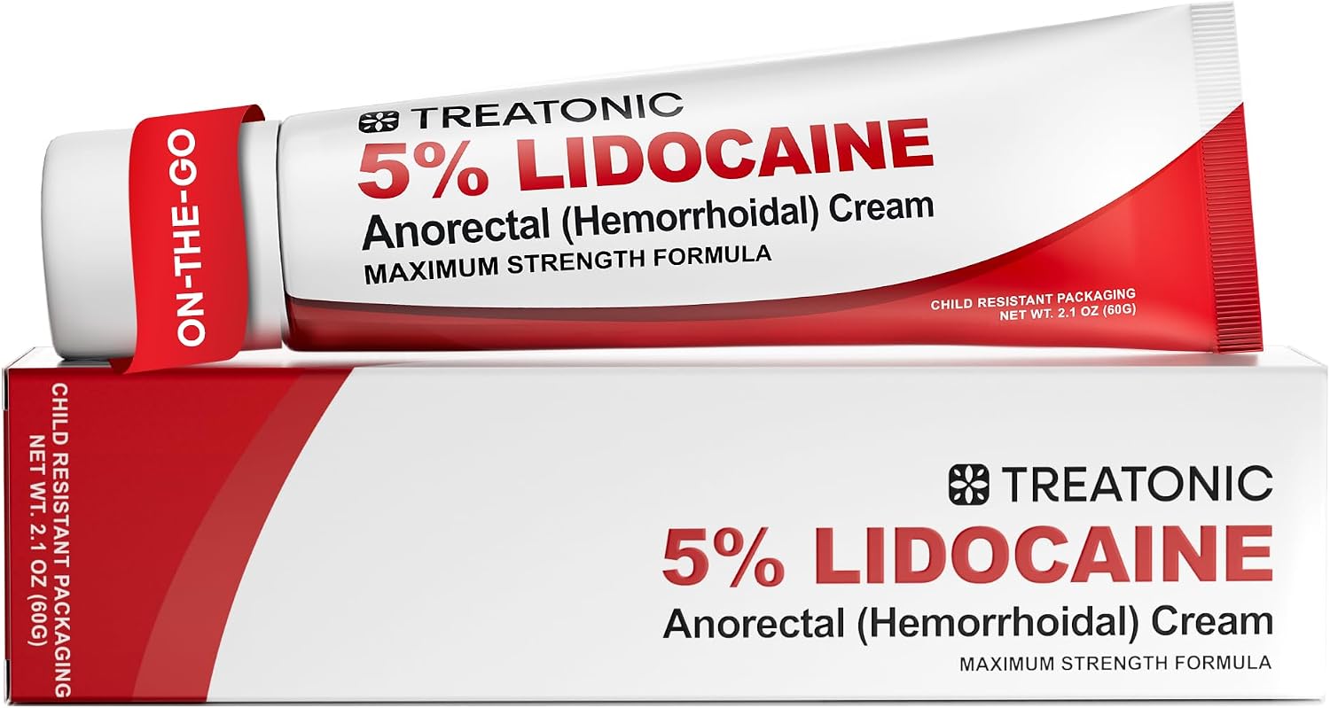 Treatonic 5% Lidocaine Numbing Cream: Lidocaine Cream for Pain Relief, Itching, Burning, Soreness, Hemorrhoid - Maximum Strength Topical Numb - Fast Acting & Long Lasting Numbing - 2.1 oz
