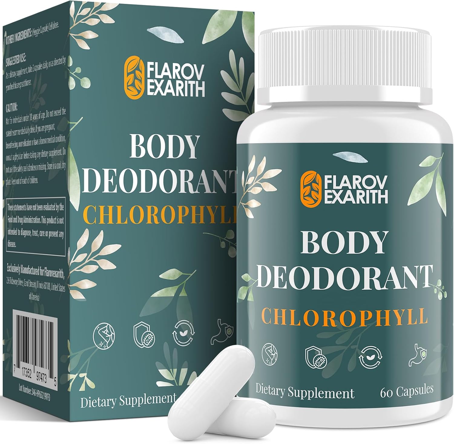 Women's Body Deodorizing Supplement – Chlorophyll Capsules for Body Odor, Fresh Breath & Gut Detox, For Workouts & Social Confidence – Vegan with Matcha Green Tea, Apple Cider Vinegar (60 Caps)