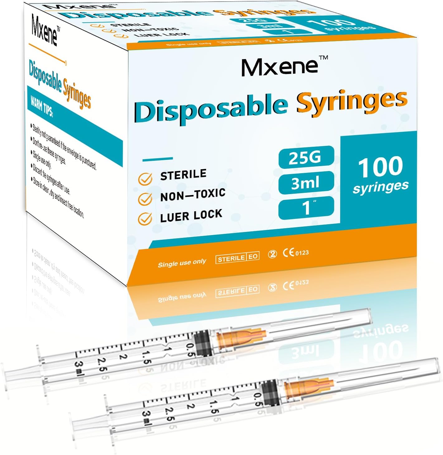 100 Pack, 3ml Syringes with Needle, 25Ga 1.0 Inch, Disposable Lab Syringes with Luer Lock, Individually Sealed Wrapped, for Scientific Labs, Feeding Small Animals, Measuring Liquid, Applicator.