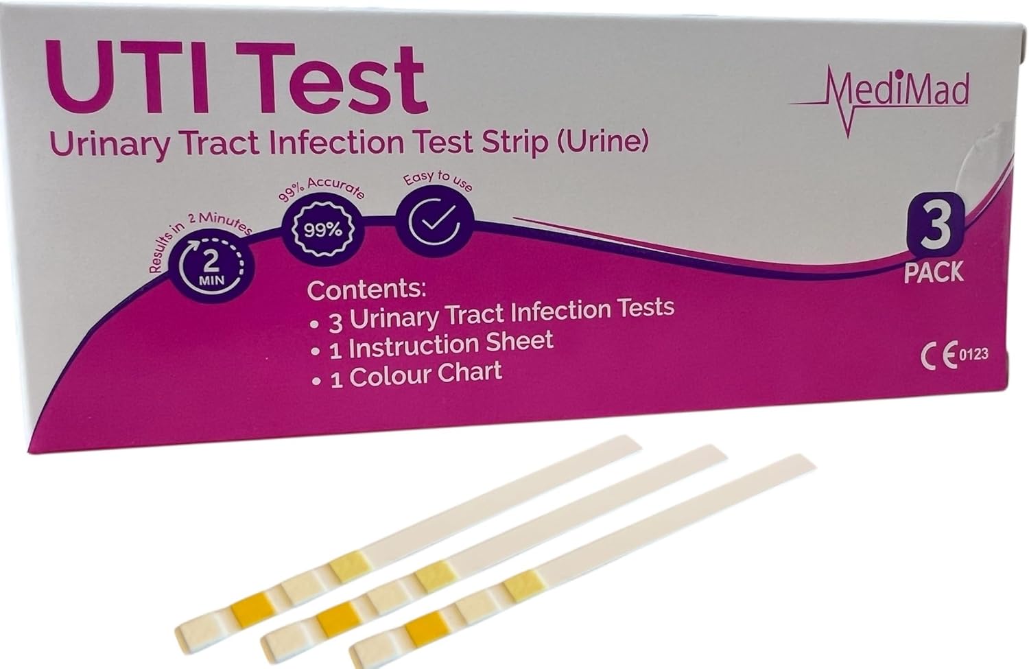UTI Urine Test Strips Urinary Tract Infection Cystitis Tests Leukocytes, Nitrites, Protein & Blood - 3 Pack