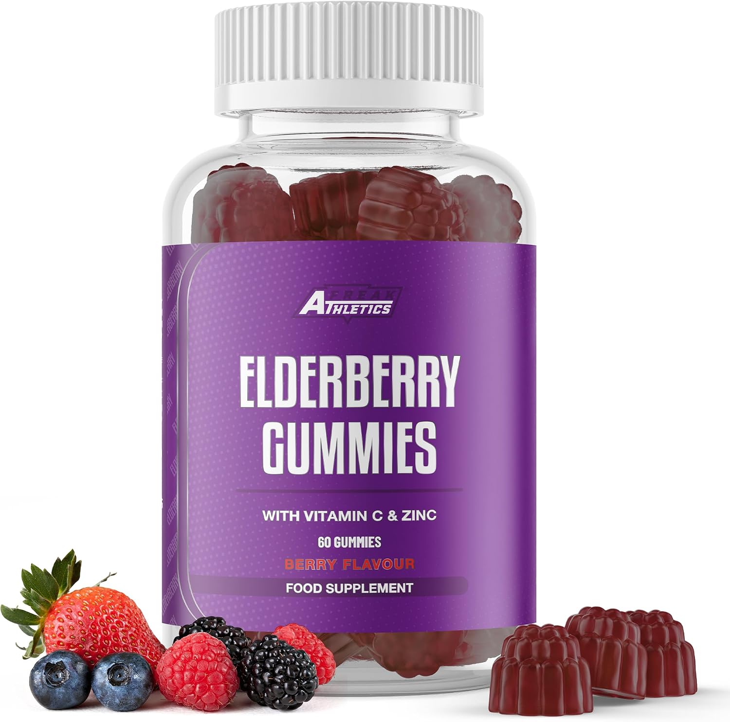 Freak Athletics Elderberry Gummies – Elderberry with Vitamins C & Zinc for Immunity Lift, 60 Vegan Multivitamin Gummies, Berry Flavour, Energy & Immune Support