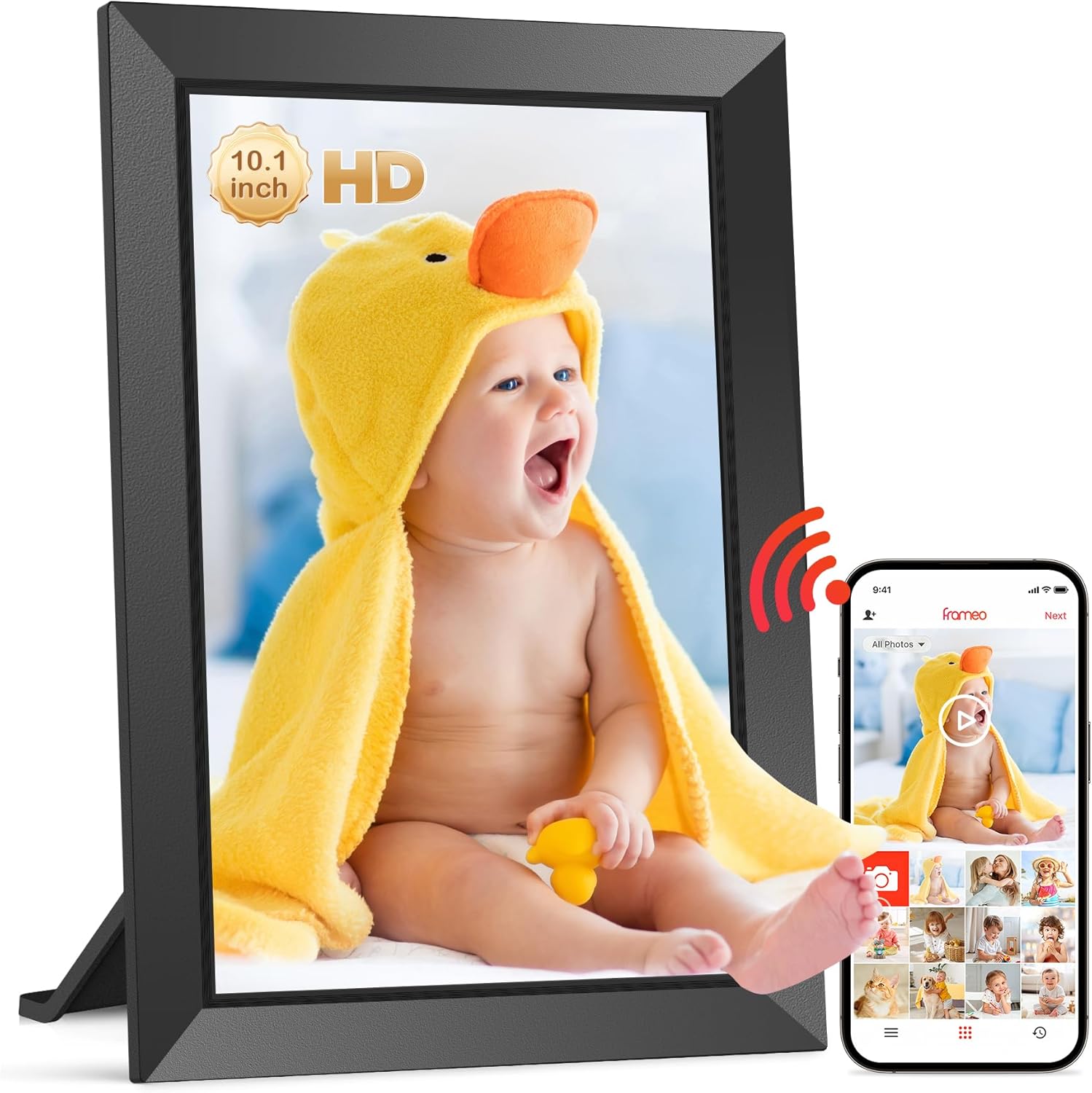 Frameo Digital Photo Frame-10.1" WiFi Digital Picture Frame IPS Touchscreen 1280 * 800, Built-in 32GB Storage Electronic Photo Frame, Auto-Rotation, Share Photo or Video Instantly via Frameo APP