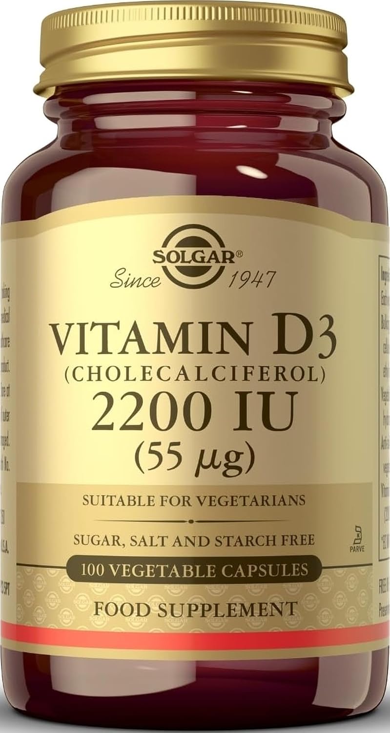 Solgar Vitamin D3 2200 IU (55 µg) - 100 Veg Capsules | High Potency Vitamin D3 Cholecalciferol Supplement for Healthy Bones, Teeth, Immunity & Muscle Function - Vegetarian, 100s