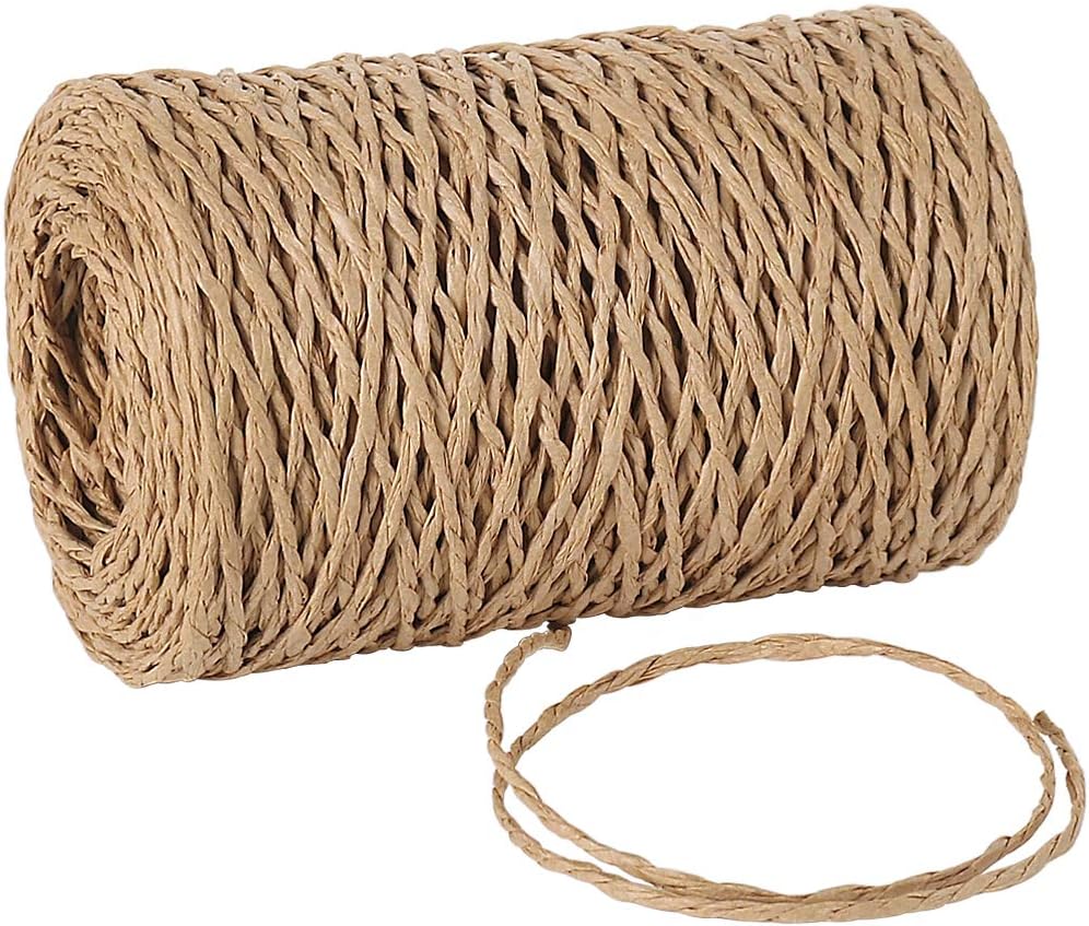 Tenn Well Paper String, 328 Feet 2mm Craft Raffia Ribbon for Gift Wrapping, Natural Raffia Yarn for Crocheting, Crafting, Packing, Christmas Decorations