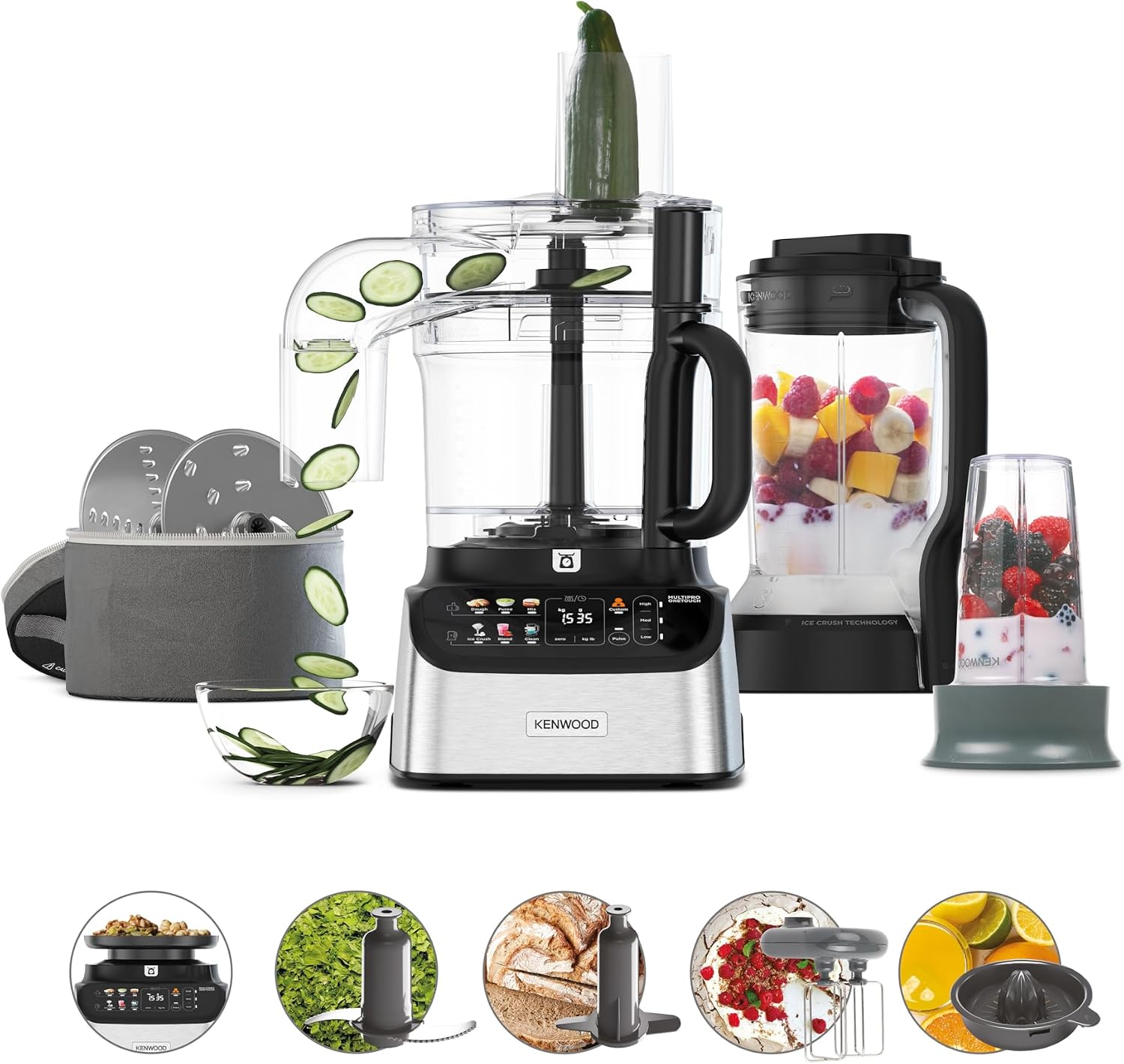 Kenwood MultiPro OneTouch FDM73.850SS, Food Processor and Blender Multifunctional with 13 Accessories, Variable Speed and Pulse Function, Integrated Scale, Dishwasher Safe, 1000W, Silver