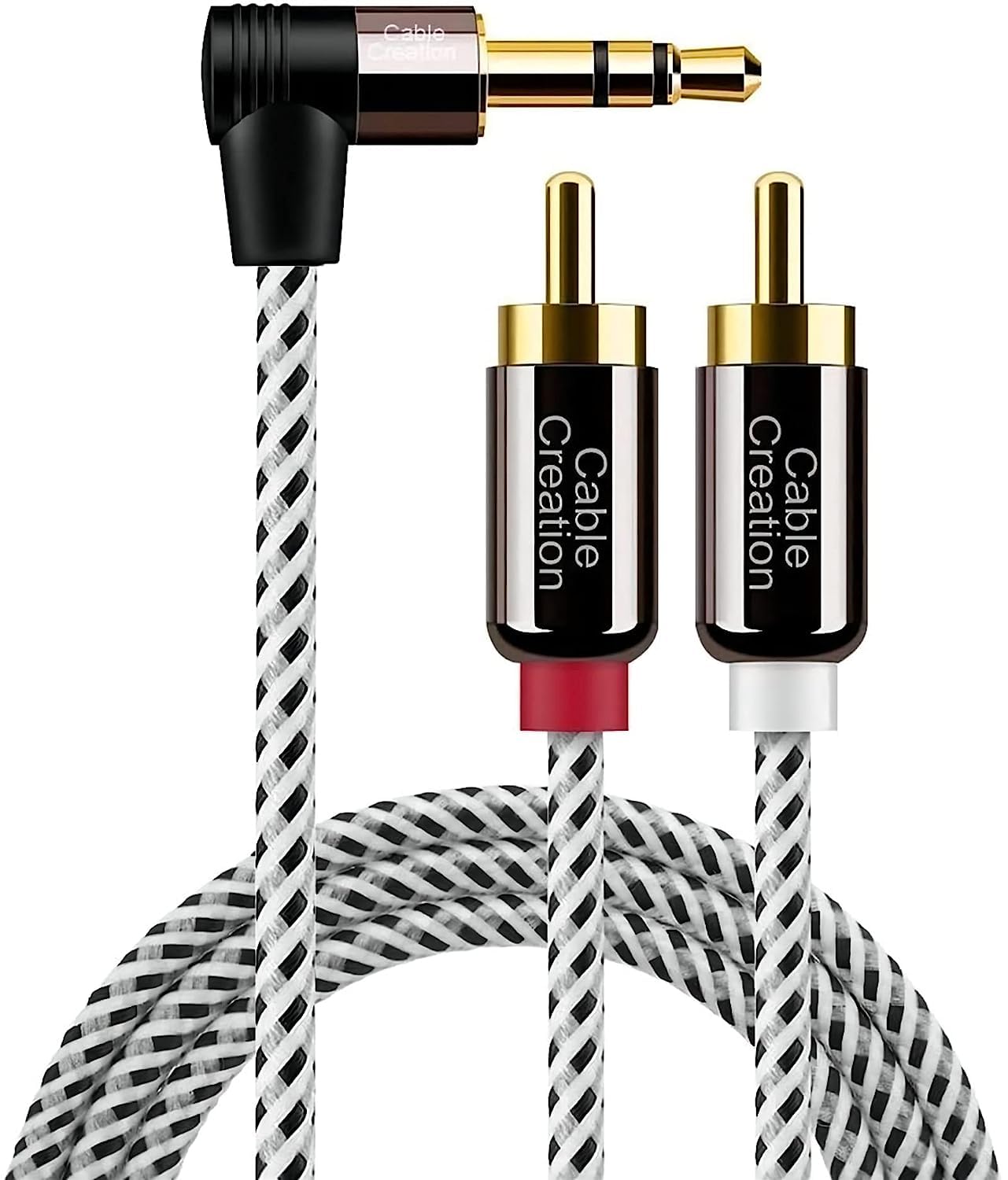CableCreation 3.5mm to RCA Cable, Angle 3.5mm Male to 2RCA Male Auxiliary Stereo Audio Y Splitter Gold-Plated for Smartphones, MP3, Tablets, Speakers,Home Theater,HDTV,3FT/1M-2PACK