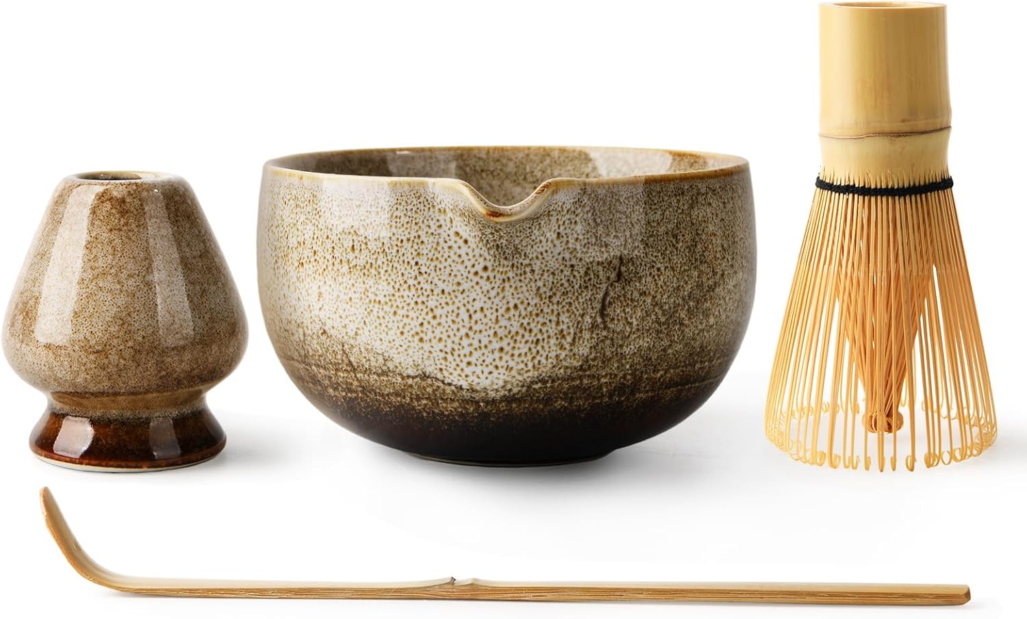 Japanese Matcha Tea Set, Matcha Bowl with Spout,Included Handmade Ceramic Whisk Holder, Matcha Whisk and Scoop,Perfect Matcha Kit for Traditional Tea Ceremony
