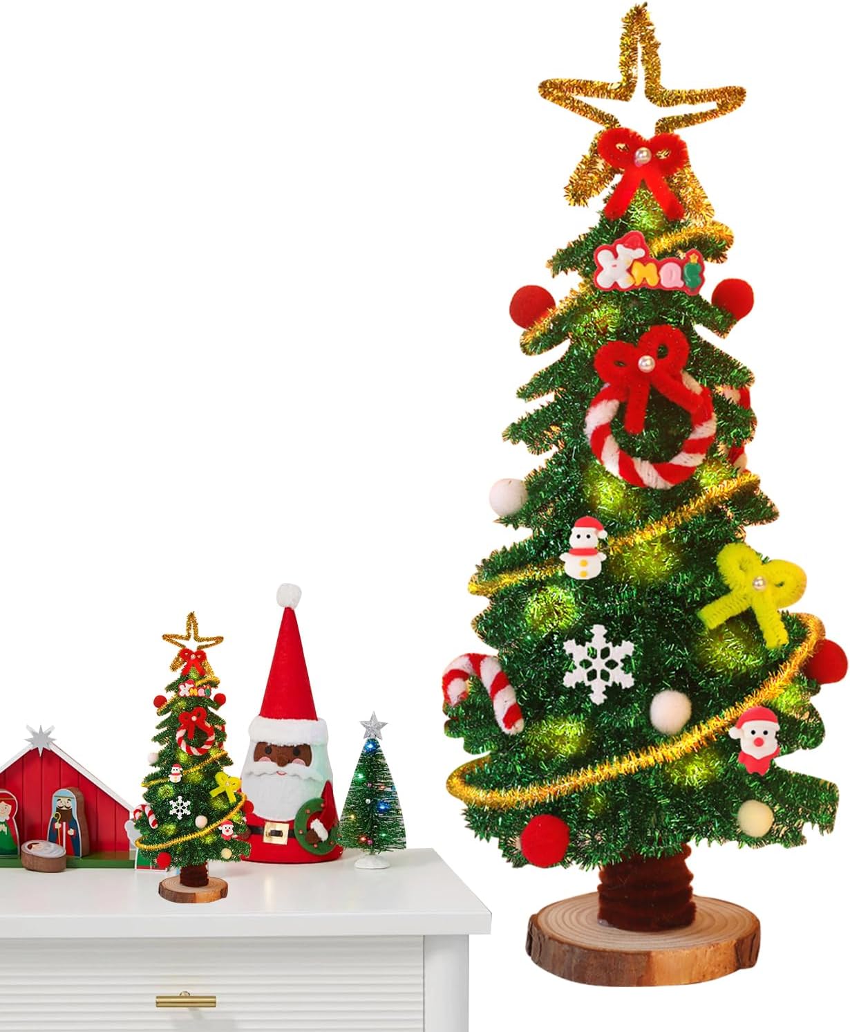 Penlimly Christmas Craft Kits - Light up Toys Small Tree | Art Set Decorations with Light String - for Kids Boys Holiday Party Living Room Bedroom Mantel Shelf Entryway Fireplace
