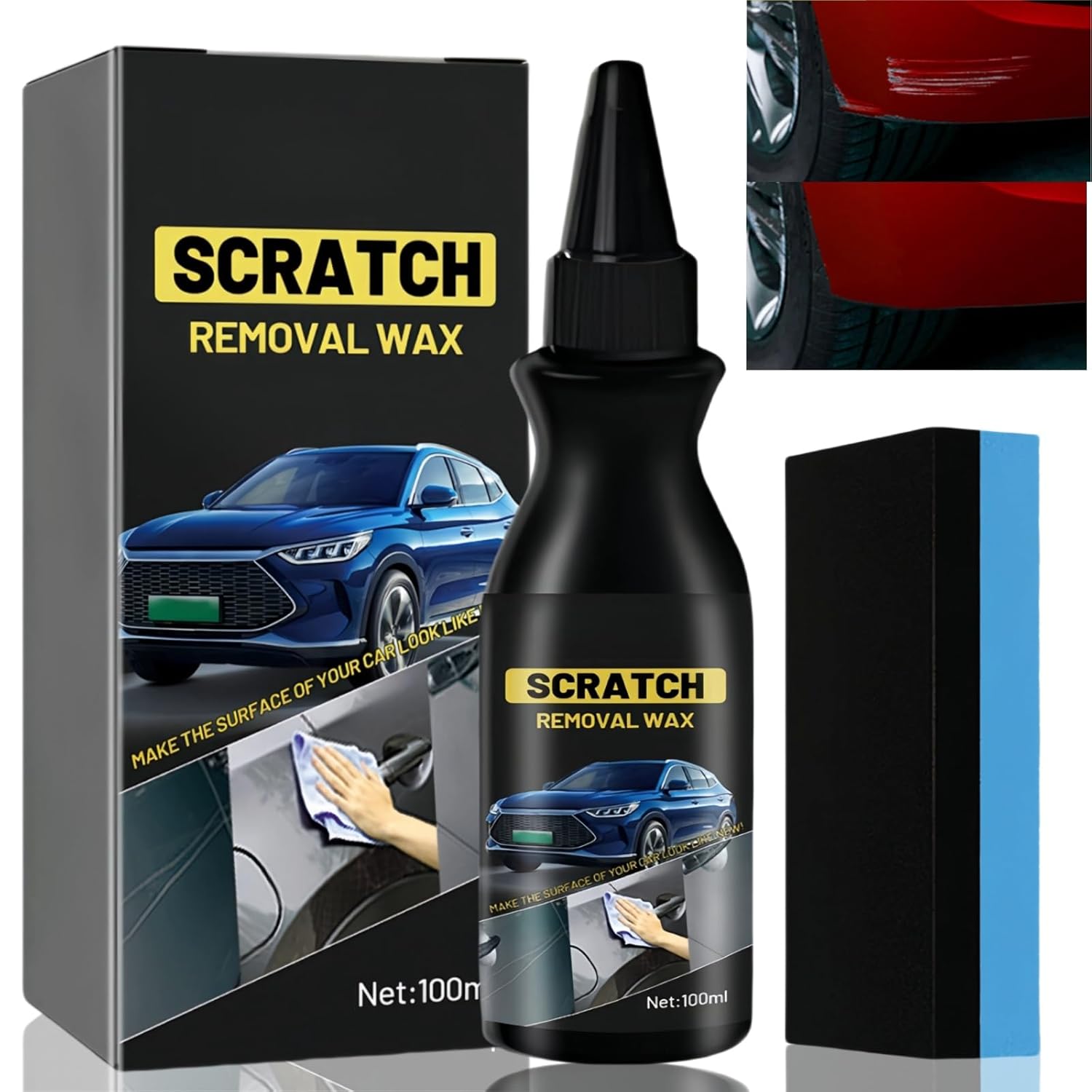 110ml Scratch Repair Wax for Car,Quick Car Scratch Remover,Car Scratch Repairwax,Car Body Filler Repair Kit,Car Repair Scratches Paste,Car Paint Scratch Repair,Car Polish Kit(Sponge Included)